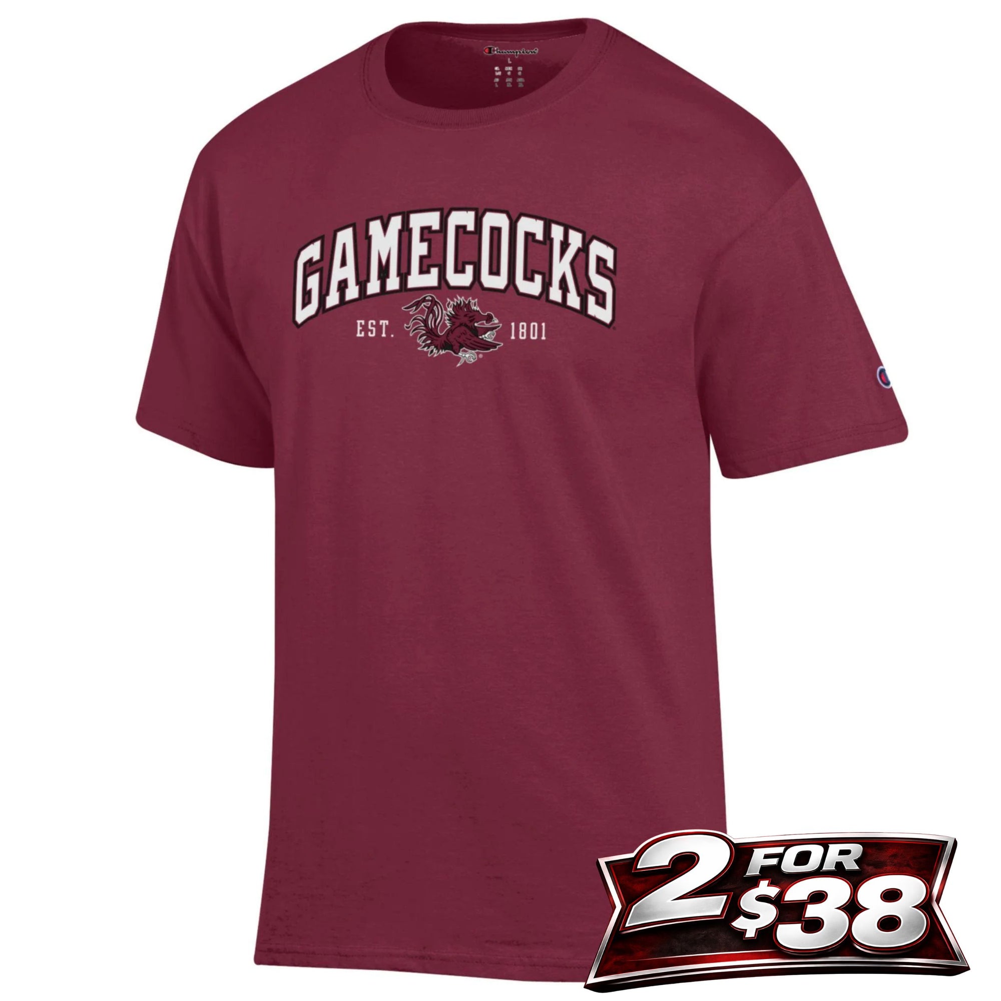 SOUTH CAROLINA GAMECOCKS GARNET ARCH GAMECOCKS EST. 1801 TEE