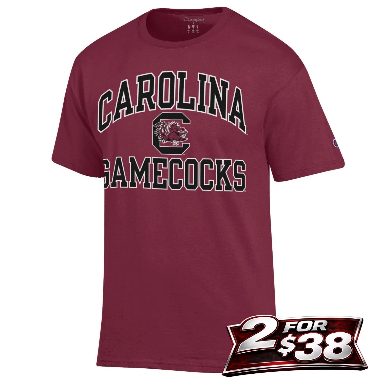 GARNET CAROLINA GAMECOCKS WITH BLOCK C CHAMPION T-SHIRT