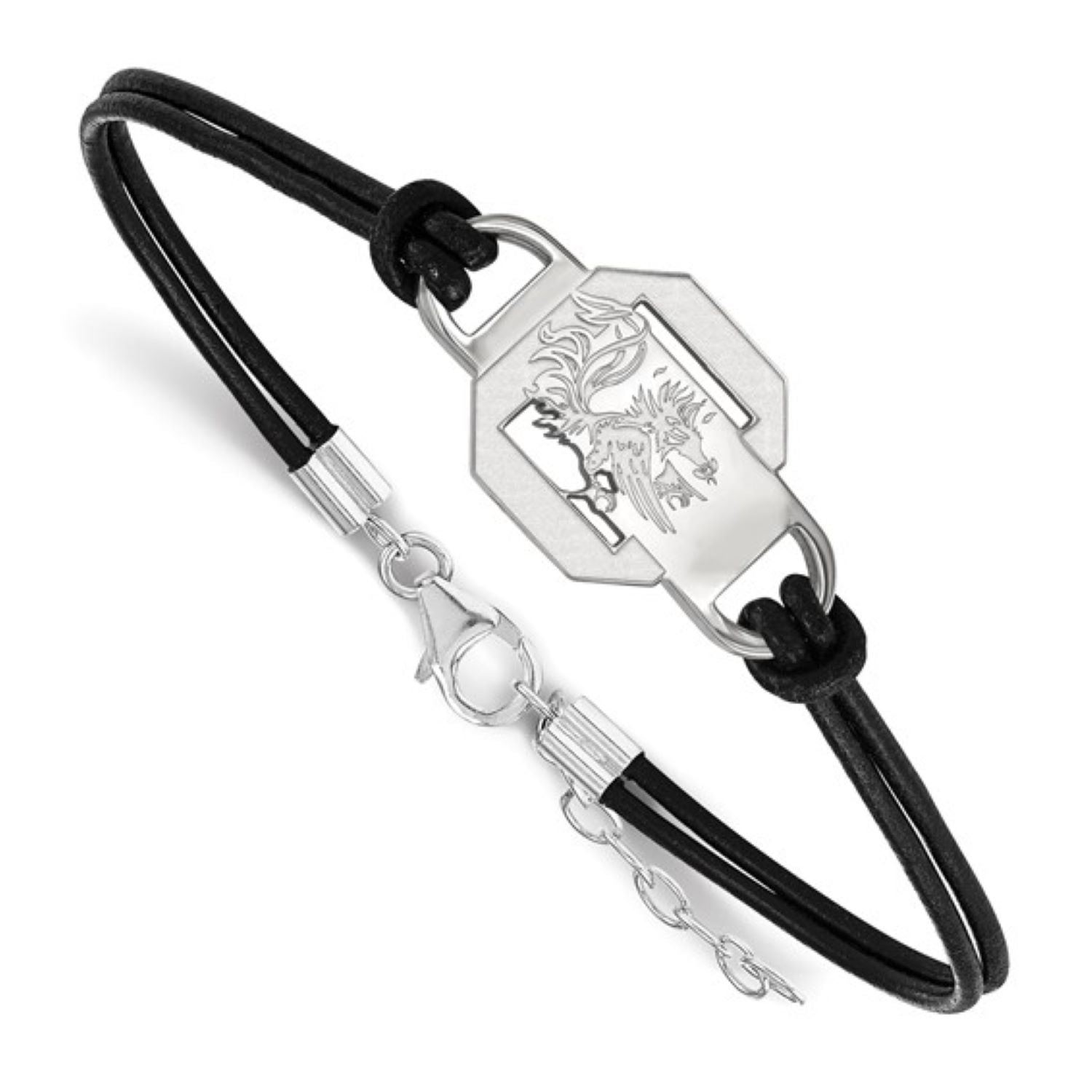SOUTH CAROLINA STERLING SILVER BLOCK C LEATHER BRACELET