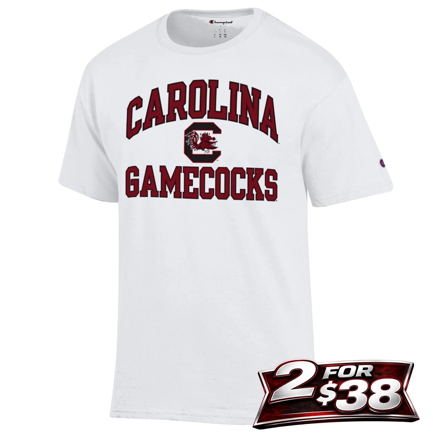 WHITE ARCH CAROLINA GAMECOCKS WITH BLOCK C CHAMPION TEE