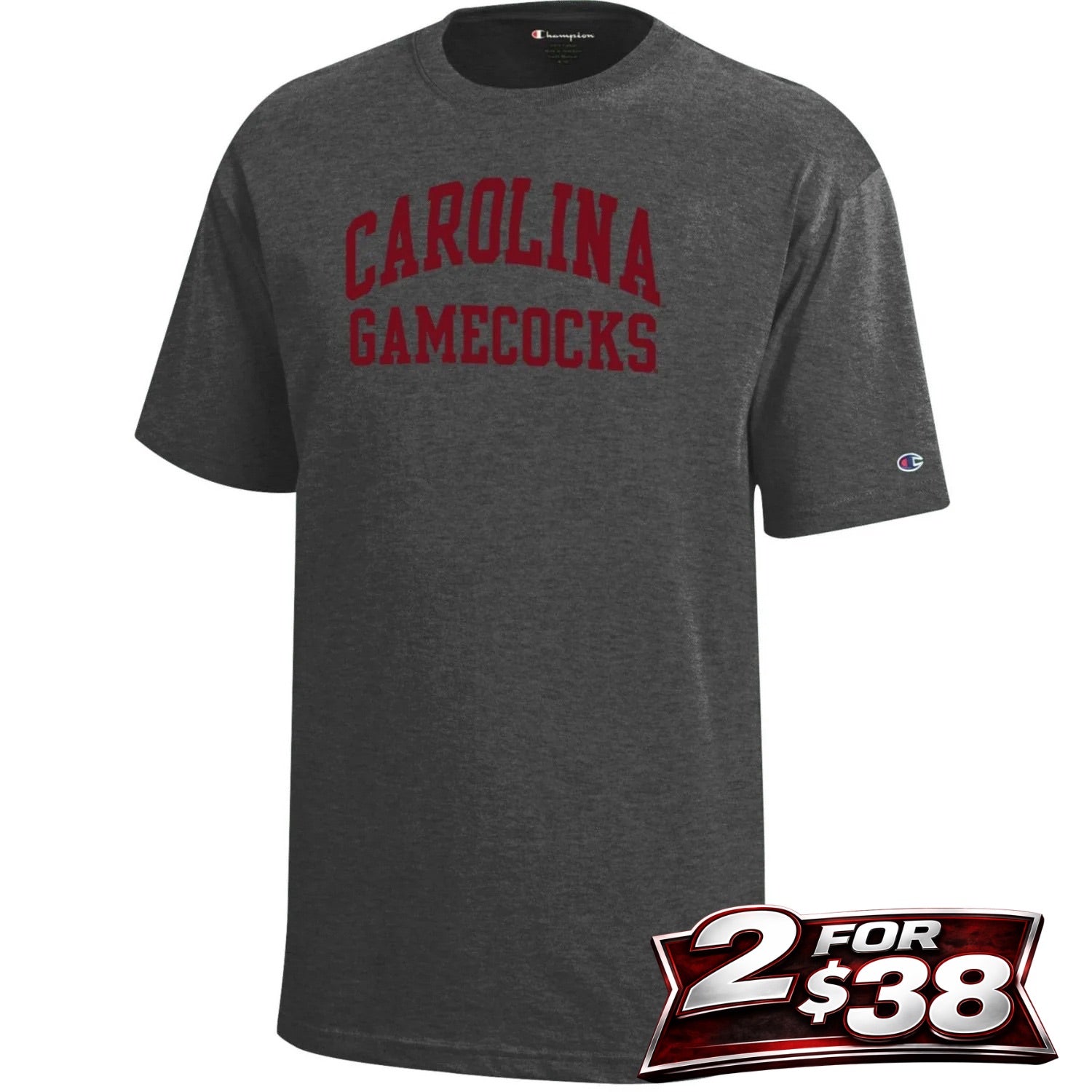 SOUTH CAROLINA GAMECOCKS CHAMPION YOUTH DARK GRAY ARCH CAROLINA TEE