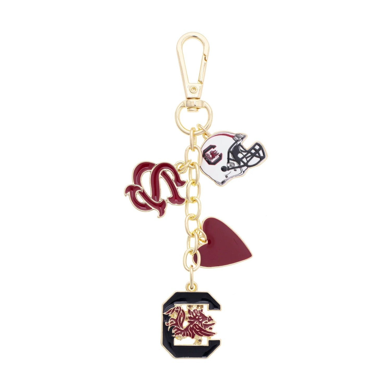 SOUTH CAROLINA GAMECOCKS GOLD TONE HEART BAG CHARM
