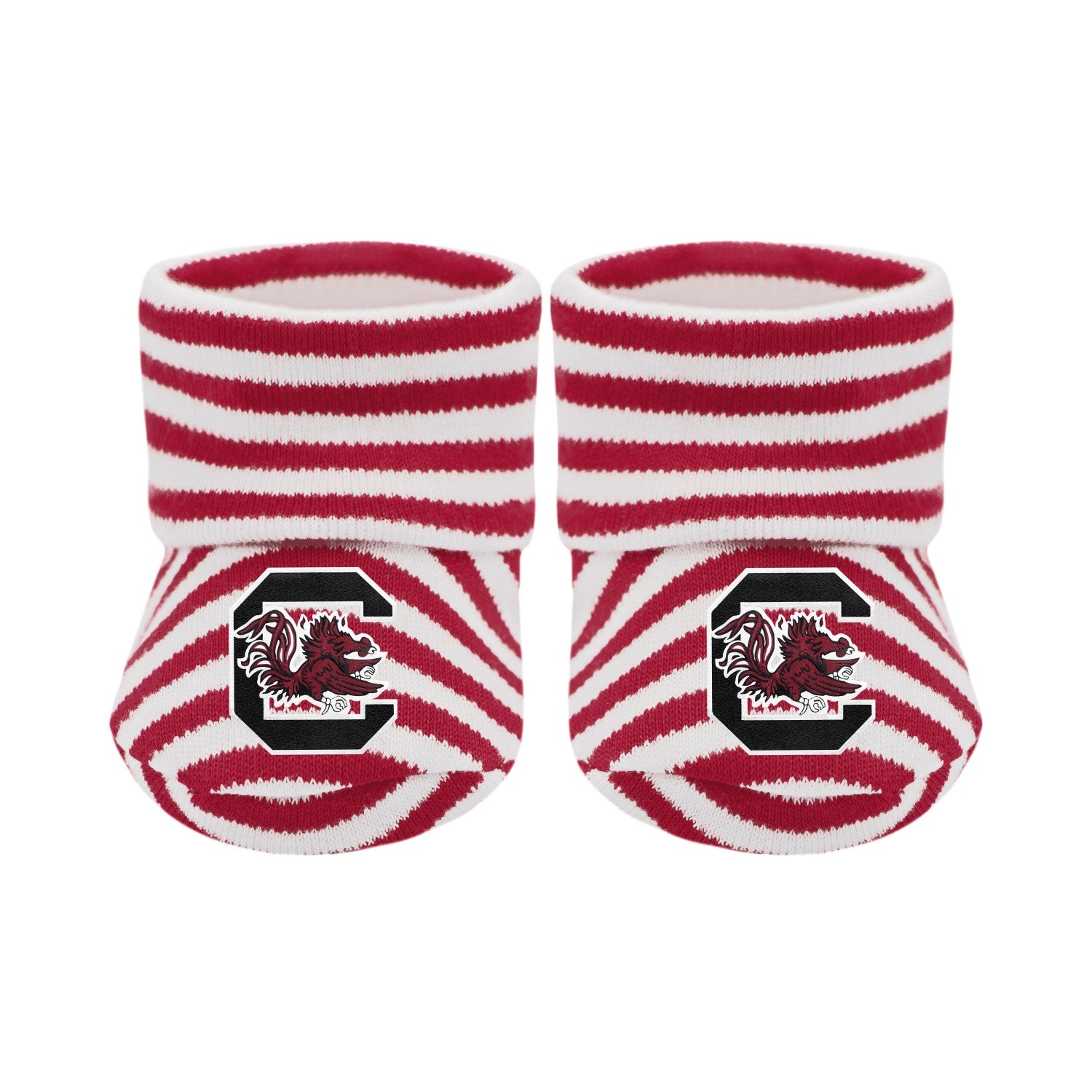 SOUTH CAROLINA GAMECOCKS GARNET AND WHITE STRIPE BOOTIES