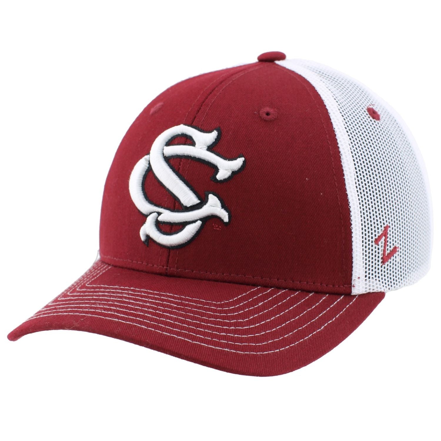 SOUTH CAROLINA GAMECOCKS GARNET INTERLOCK SC TRUCKER HAT