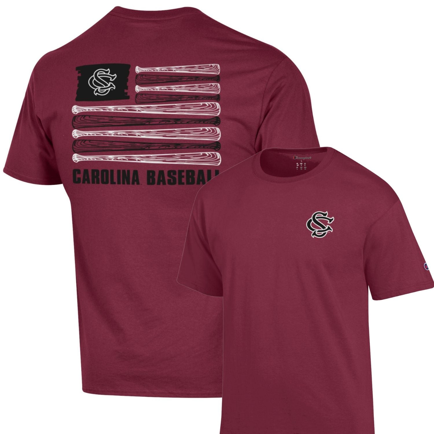 SOUTH CAROLINA GAMECOCKS GARNET STACKED BASEBALL BAT FLAG TEE