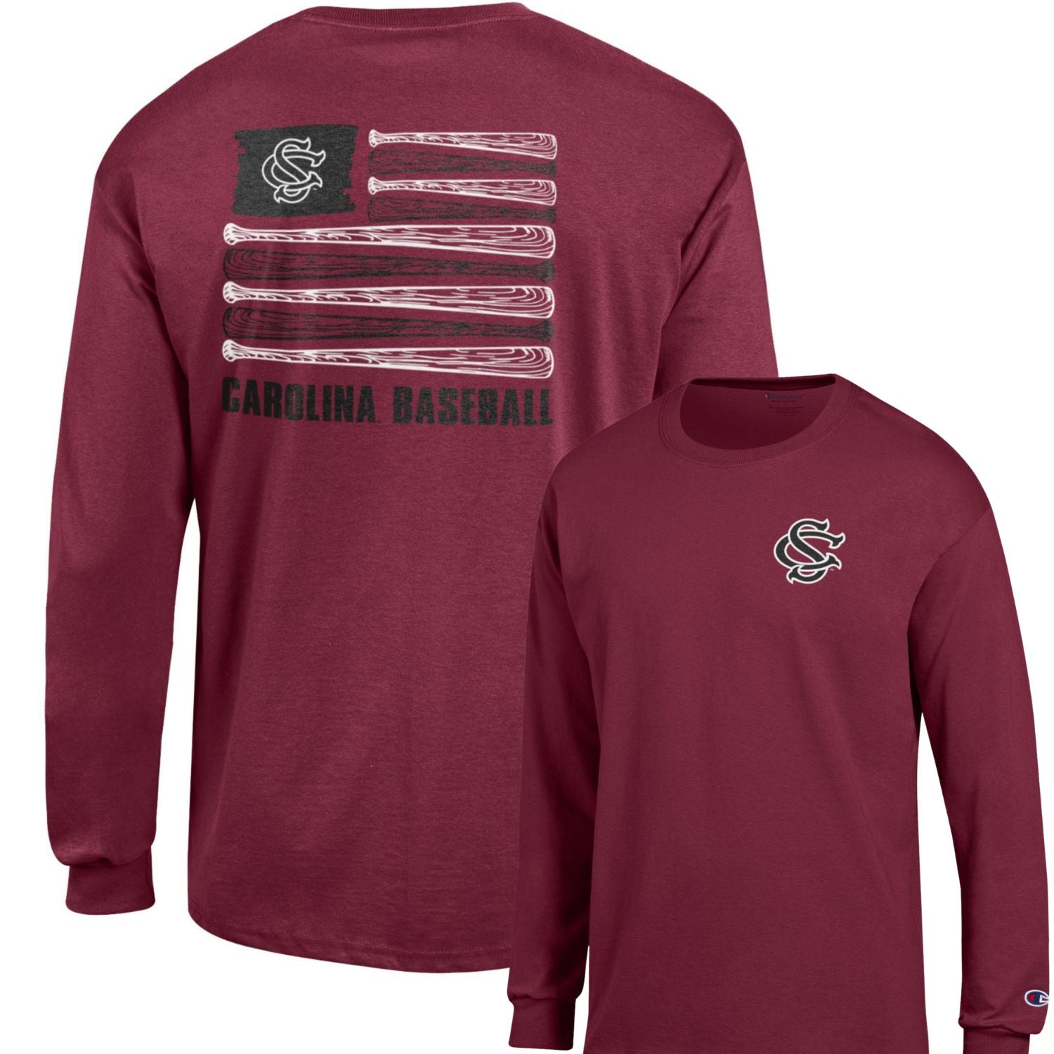 SOUTH CAROLINA GAMECOCKS GARNET STACKED BAT LONG SLEEVE TEE