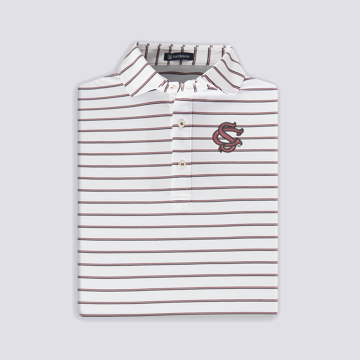 SOUTH CAROLINA GAMECOCKS WHITE INTERLOCKING SC TIAN STRIPE POLO