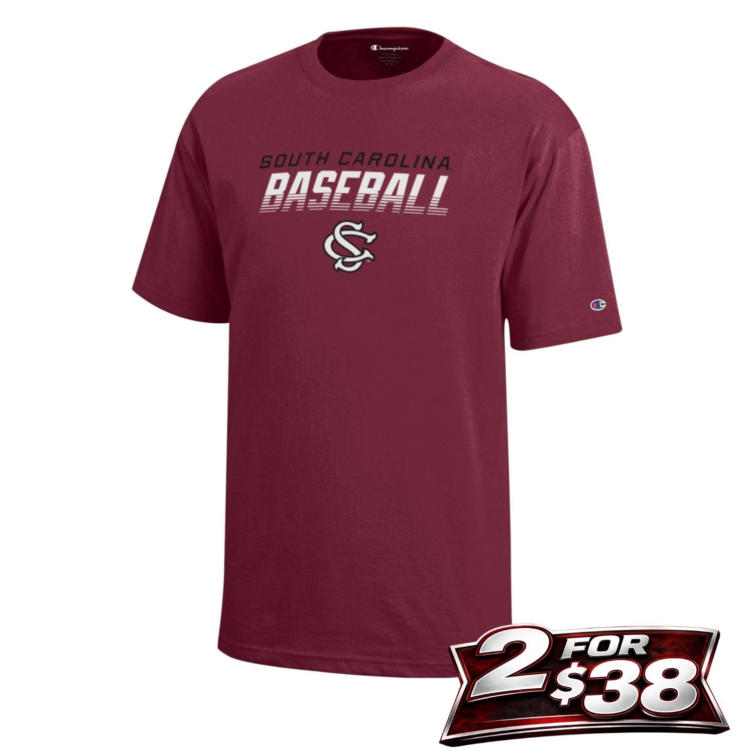 SOUTH CAROLINA GAMECOCKS GARNET SC BASEBALL YOUTH TEE