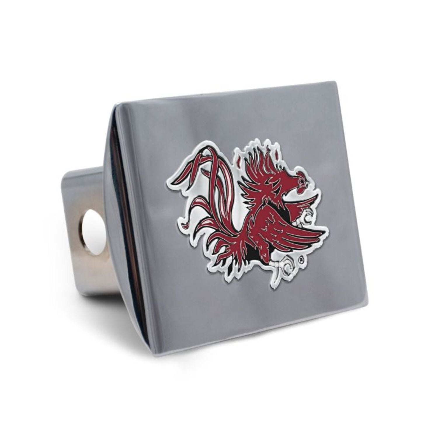 SOUTH CAROLINA GAMECOCKS SQUARE CHROME WITH GARNET GAMECOCK HITCH COVER