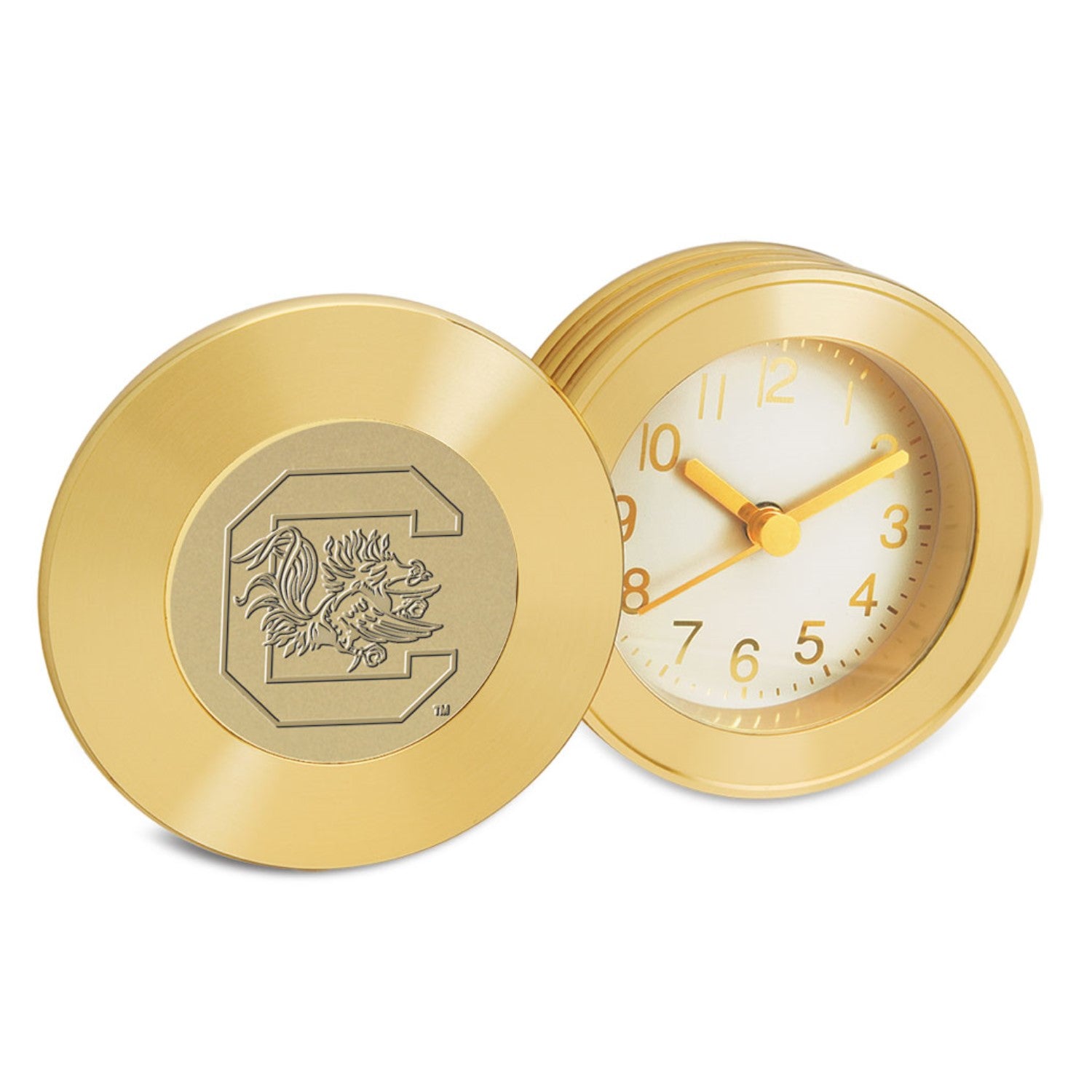 UNIVERSITY OF SOUTH CAROLINA ROUND GOLD TONE DESK CLOCK