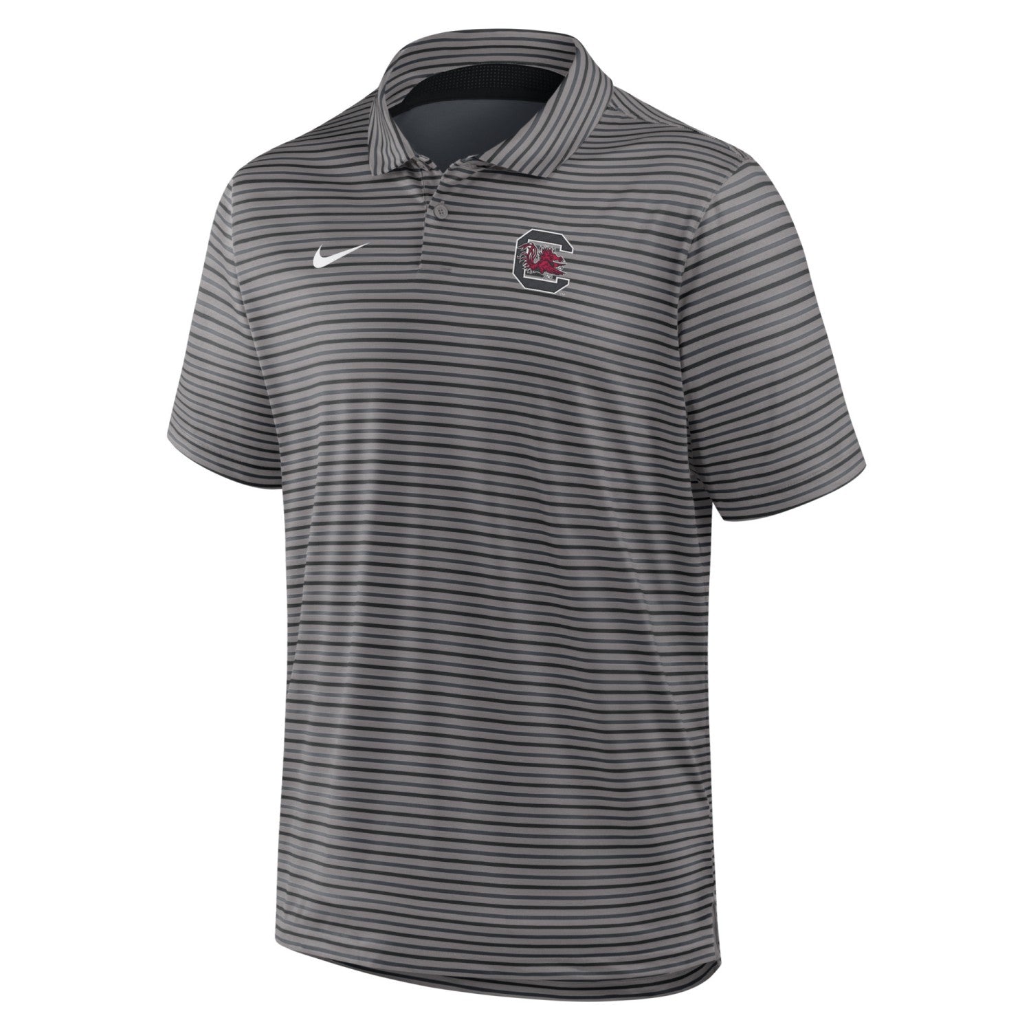 SOUTH CAROLINA GAMECOCKS GRAY AND BLACK BLOCK C NIKE TOUR STRIPE POLO