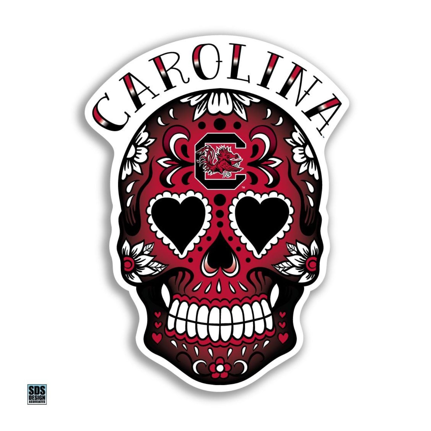 SOUTH CAROLINA GAMECOCKS 6" GARNET SUGAR SKULL WITH ARCH DECAL