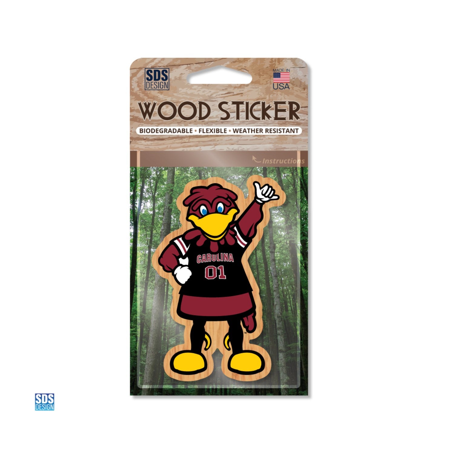 SOUTH CAROLINA GAMECOCKS COCKY WOOD STICKER