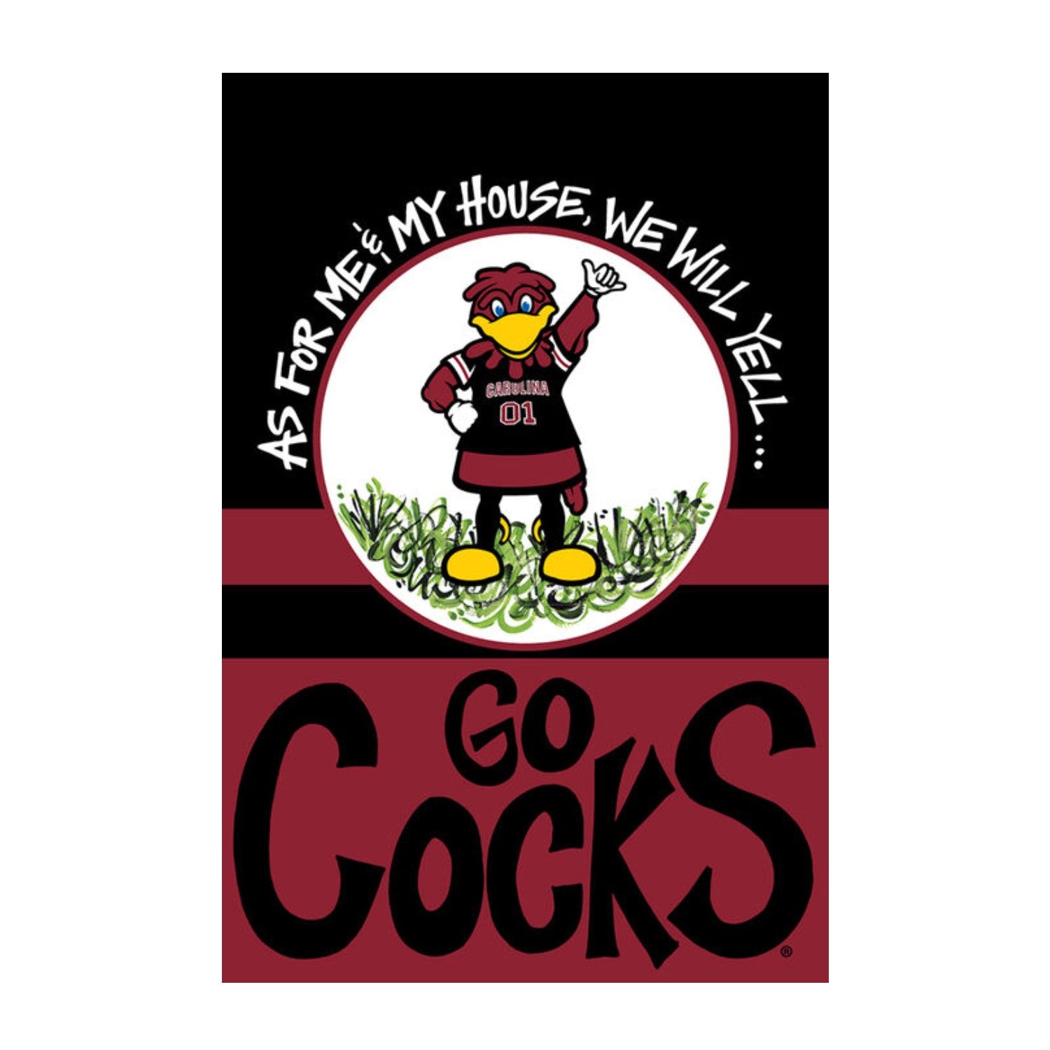 GARNET AND BLACK GO COCKS MASCOT GARDEN FLAG