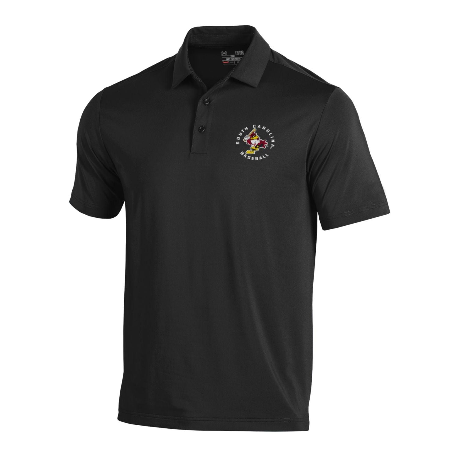 SOUTH CAROLINA GAMECOCKS BLACK UA COCKY BASEBALL POLO