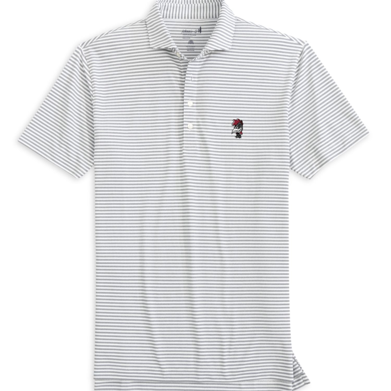 SOUTH CAROLINA GAMECOCKS JOHNNIE-O BLACK STRIPED VAULT COCKY STETSON POLO