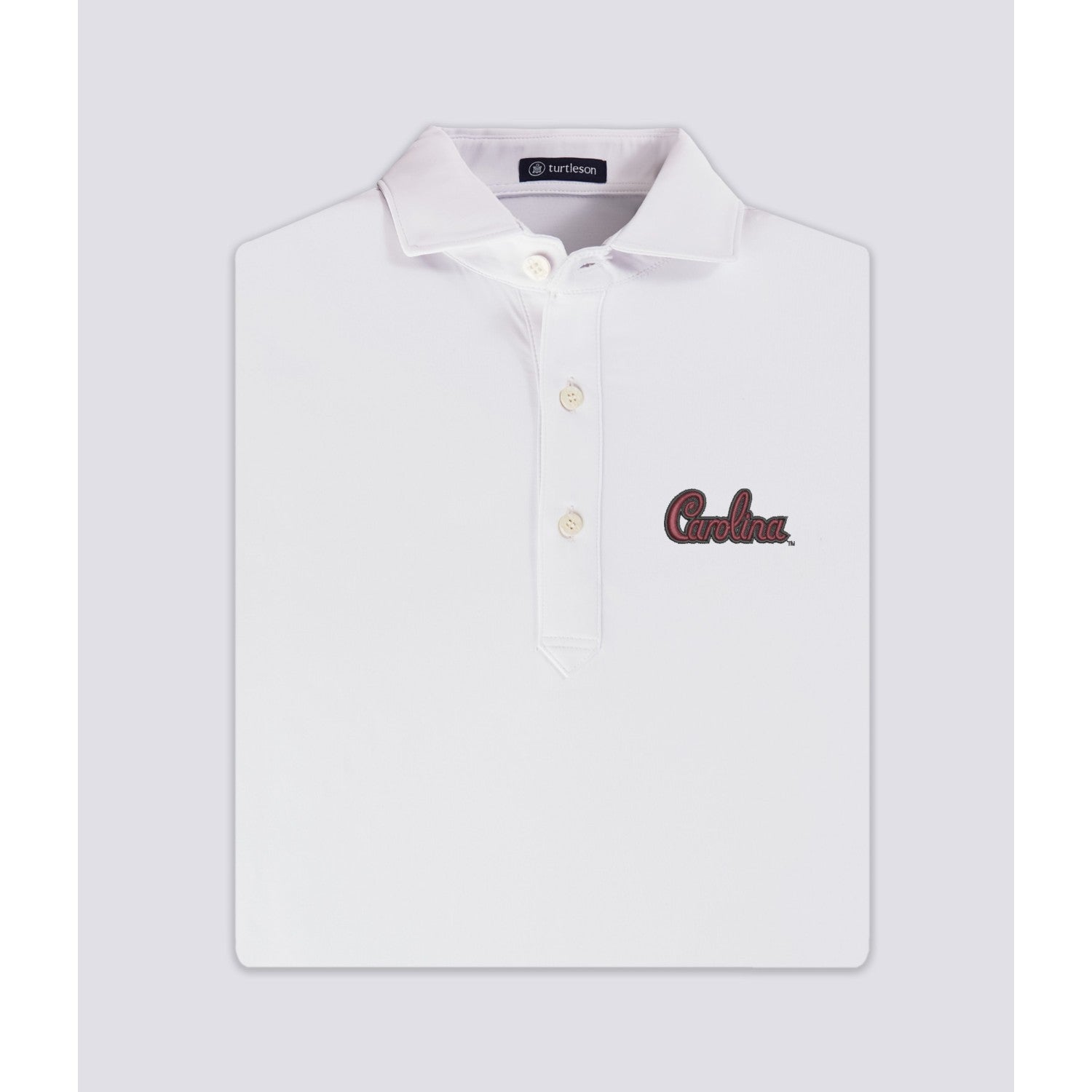 SOUTH CAROLINA GAMECOCKS TURTLESON WHITE SCRIPT PALMER POLO