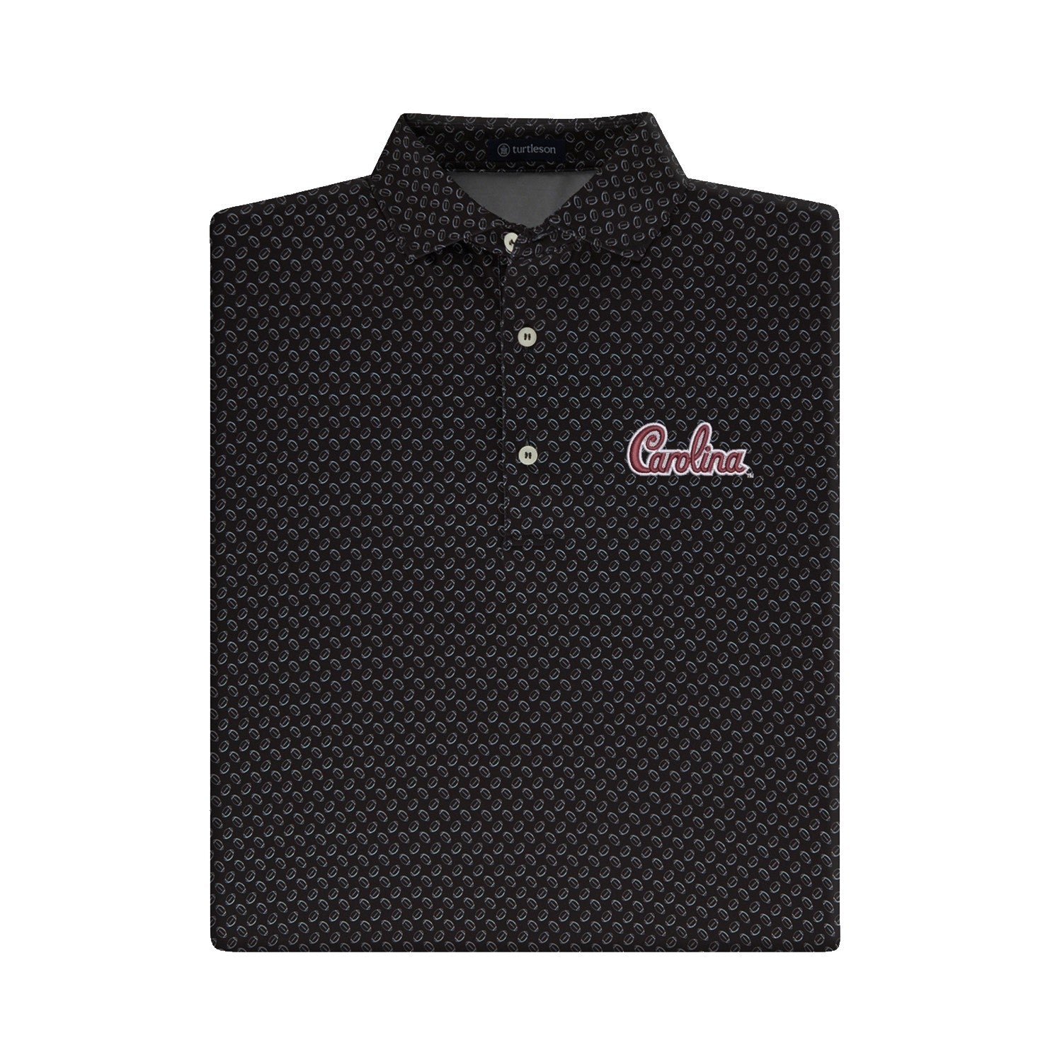 SOUTH CAROLINA GAMECOCKS TURTLESON BLACK AND WHITE BLITZ SCRIPT POLO