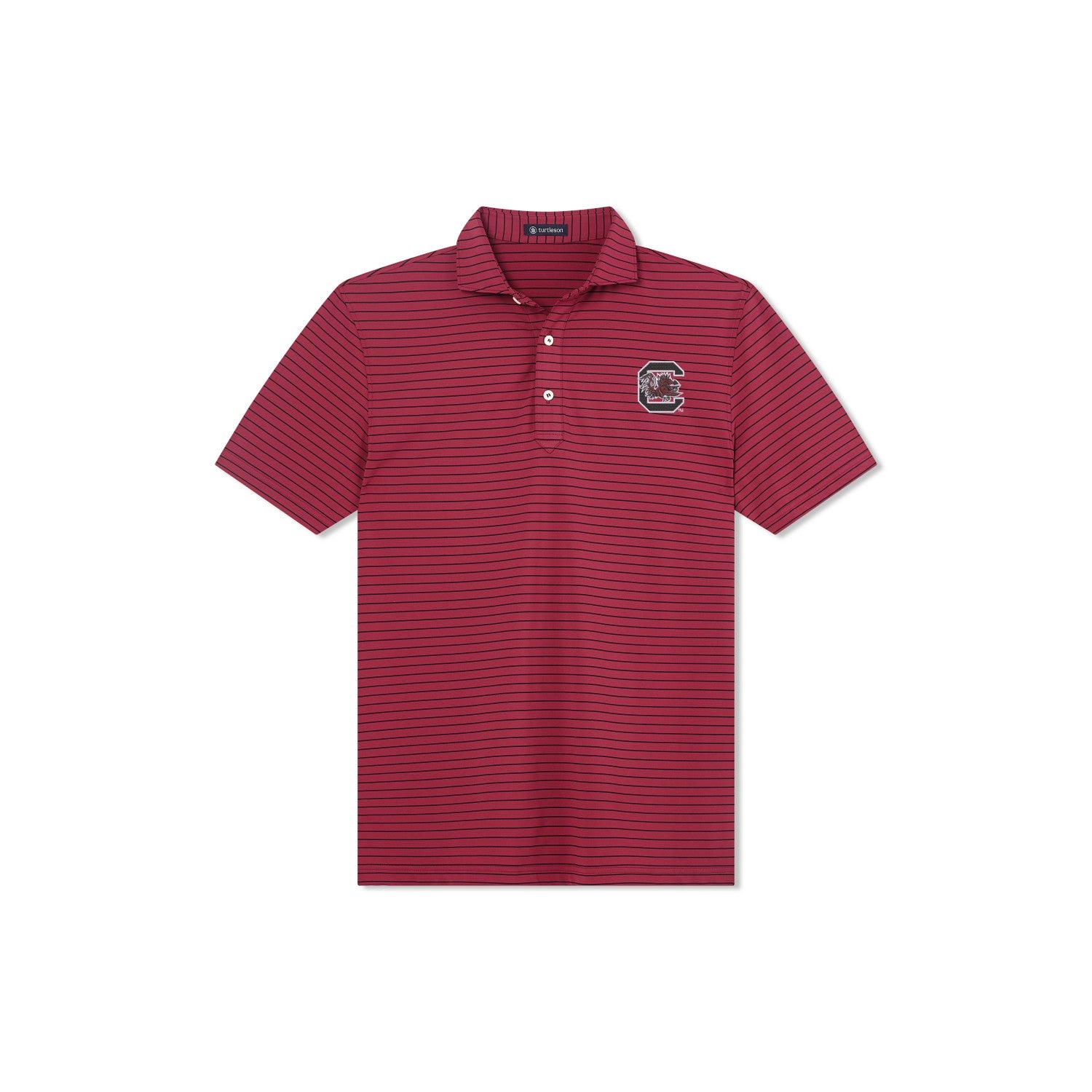 SOUTH CAROLINA GAMECOCKS GARNET AND BLACK SAM STRIPE BLOCK C POLO