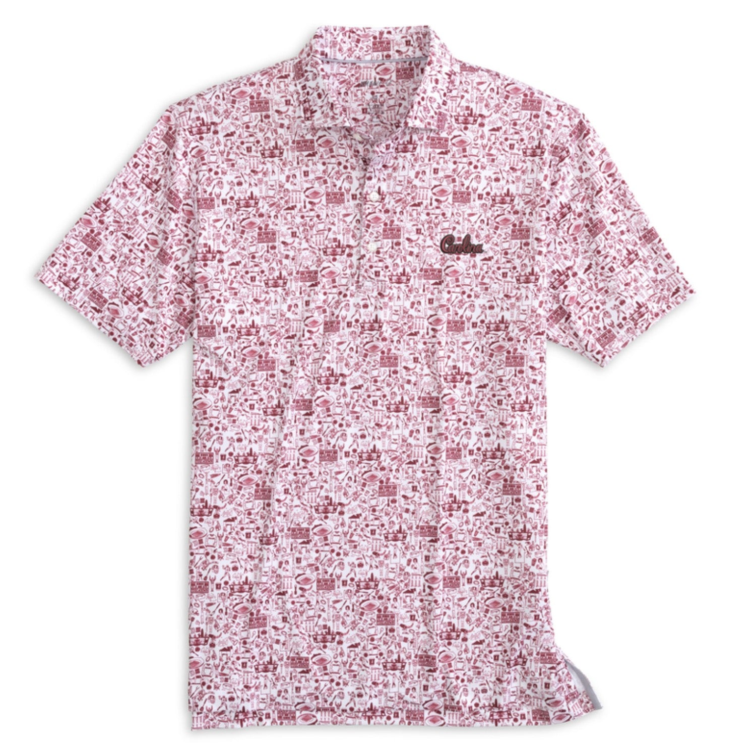 SOUTH CAROLINA GAMECOCKS GARNET AND WHITE SCRIPT TAILGATER 2.0 JOHNNIE-O POLO