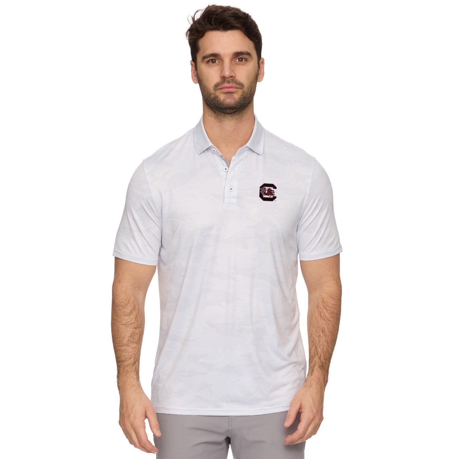 SOUTH CAROLINA GAMECOCKS WHITE CAMO BLOCK C DESTIN POLO