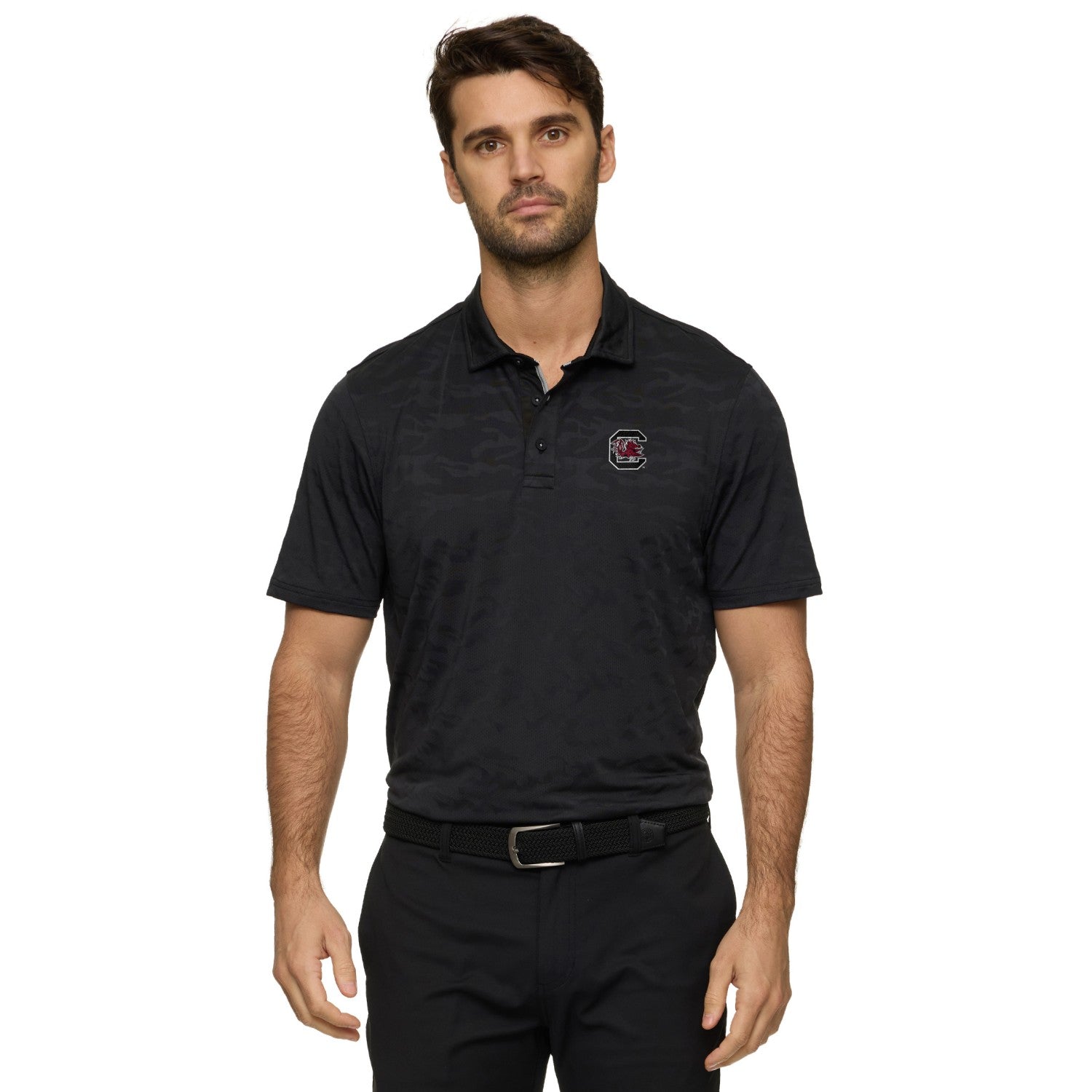 SOUTH CAROLINA GAMECOCKS BLACK CAMO BLOCK C ARCADIA POLO