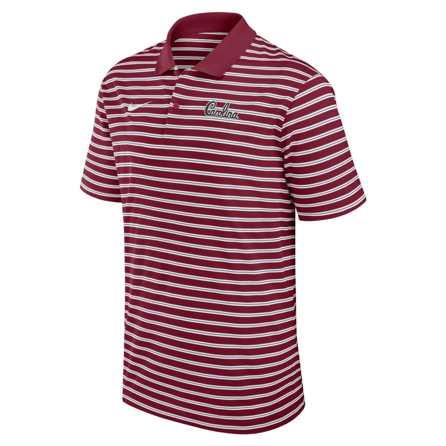 SOUTH CAROLINA GAMECOCKS GARNET AND WHITE SCRIPT NIKE VICTORY STRIPE POLO
