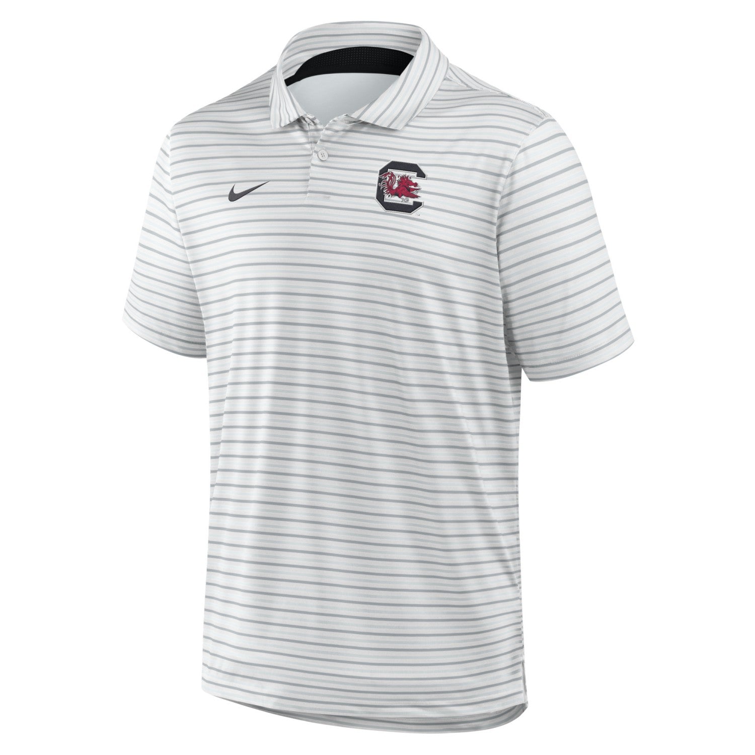SOUTH CAROLINA GAMECOCKS WHITE AND GRAY BLOCK C NIKE TOUR STRIPE POLO