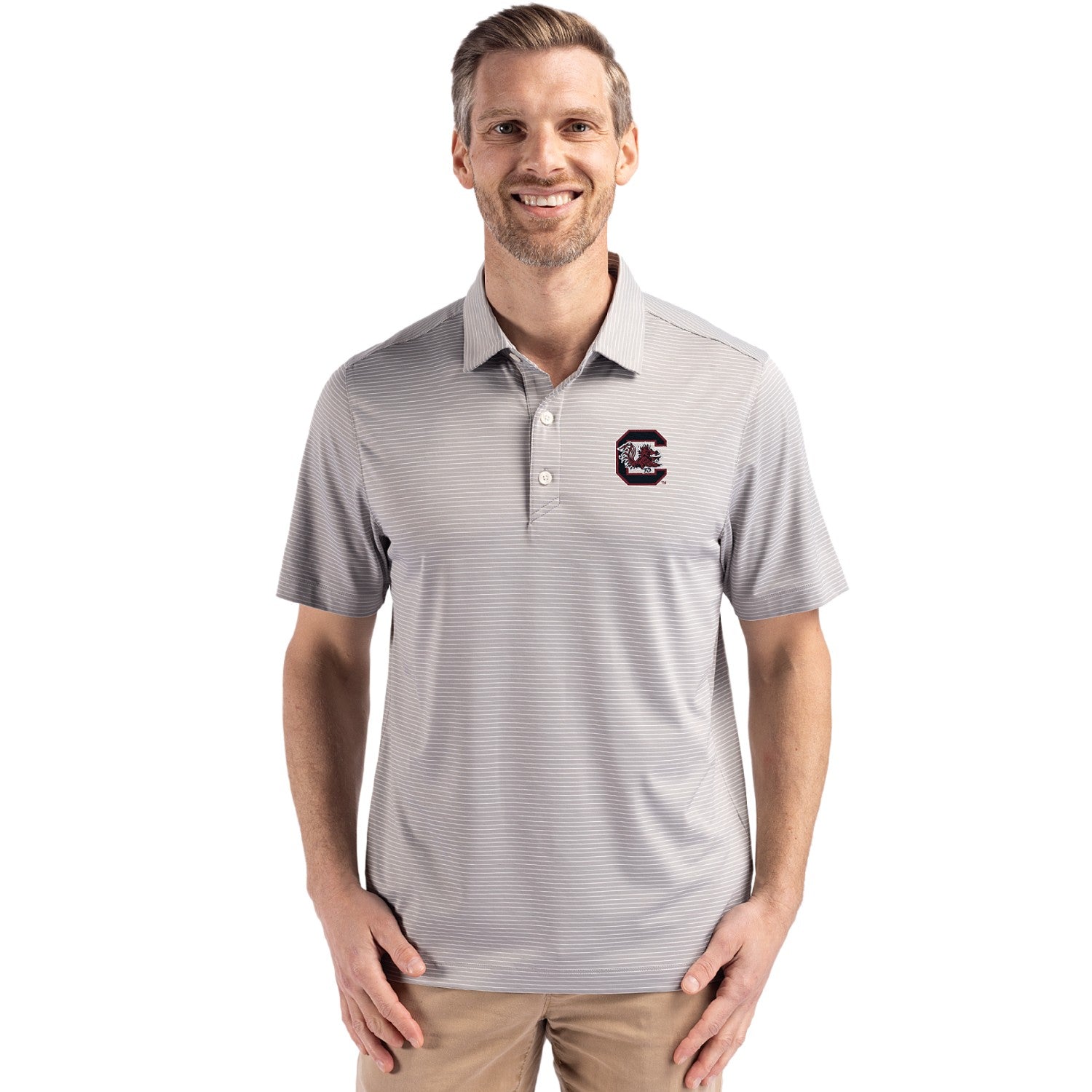 SOUTH CAROLINA GAMECOCKS GRAY FINE LINE BLOCK C POLO