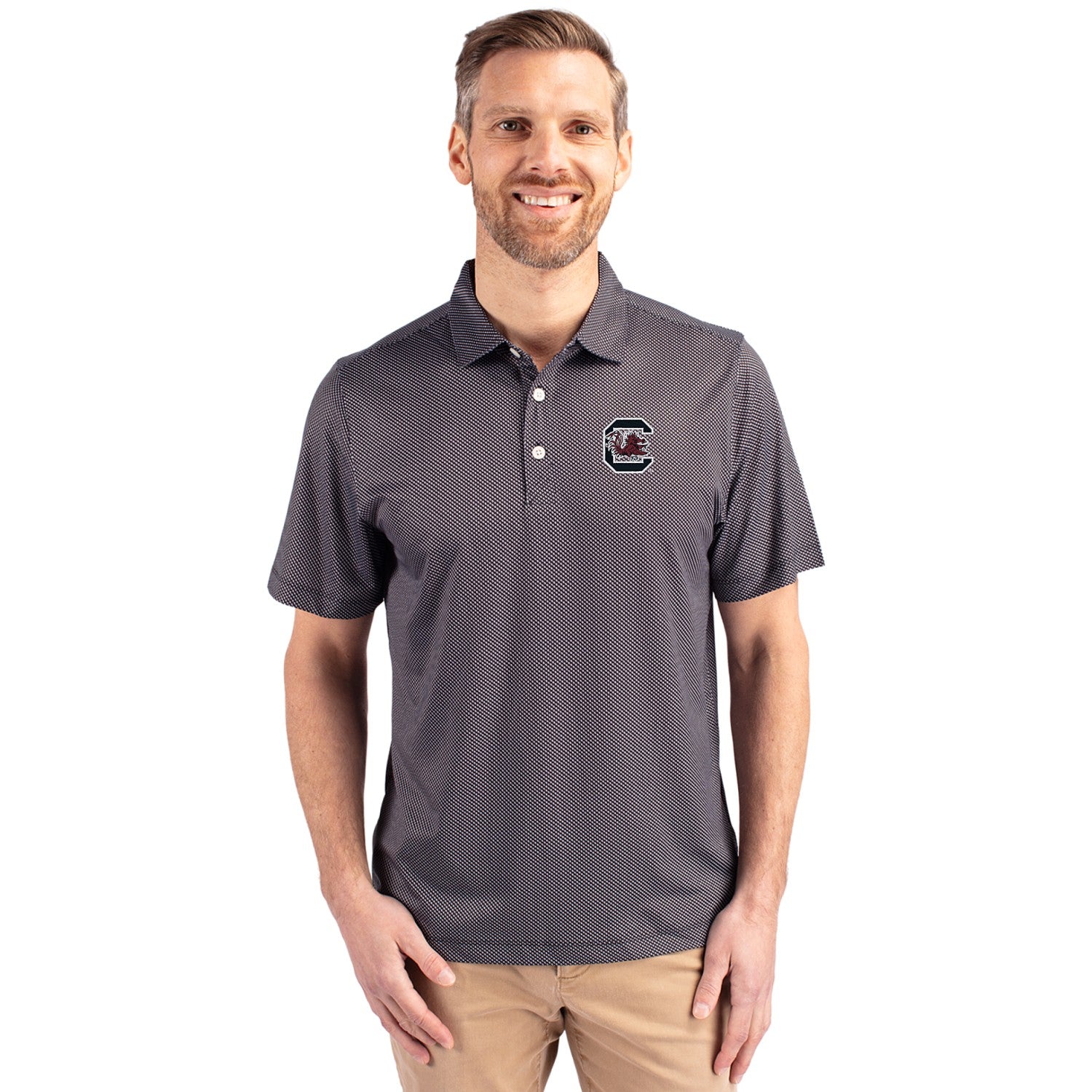 SOUTH CAROLINA GAMECOCKS BLACK AND WHITE BLOCK C SYMMETRY POLO