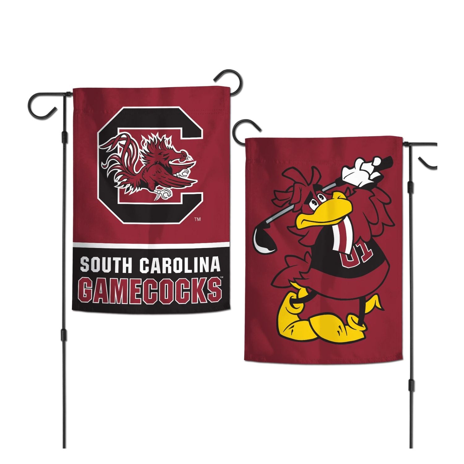 SOUTH CAROLINA GAMECOCKS GARNET GOLFING COCKY GARDEN FLAG
