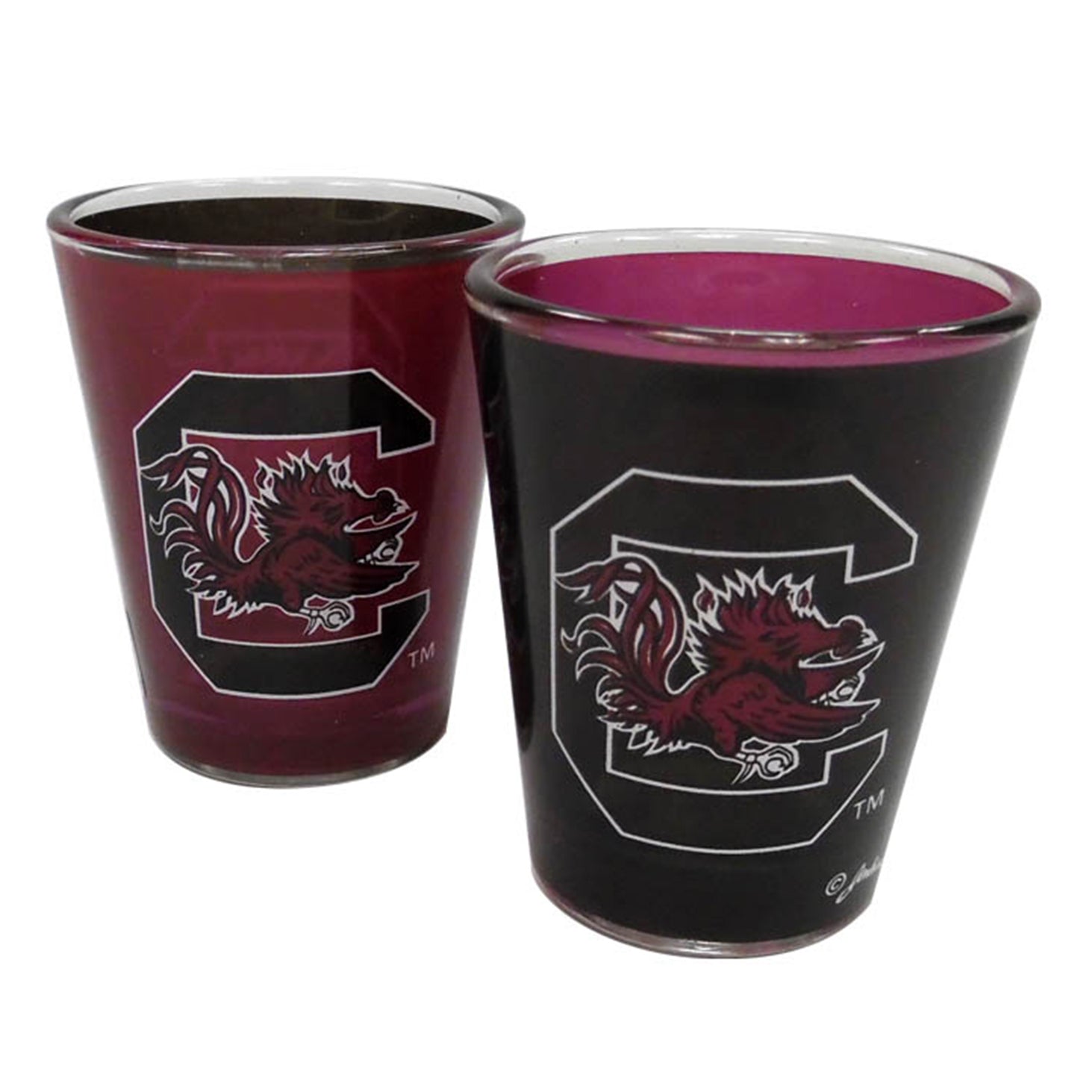 SOUTH CAROLINA BLACK AND GARNET BLOCK C SHOT GLASS