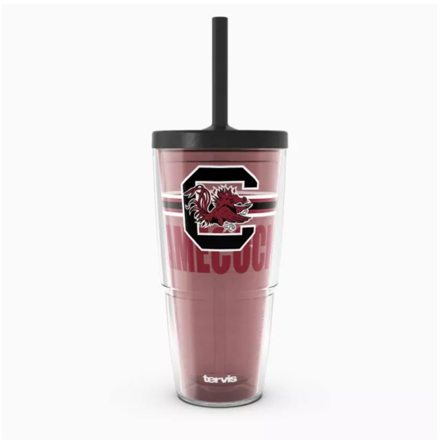 SOUTH CAROLINA GAMECOCKS 24OZ GARNET STRIPE TUMBLER WITH STRAW LID