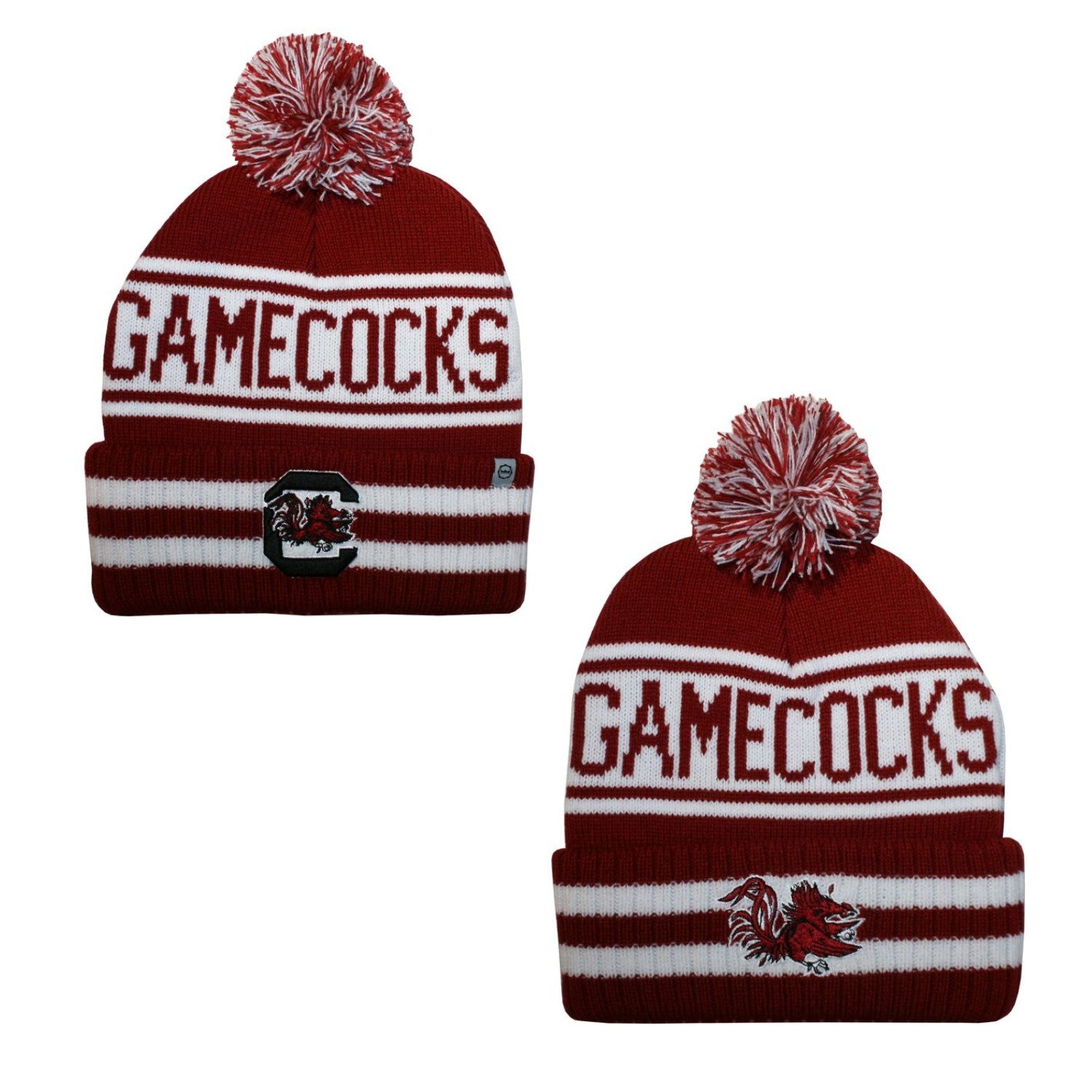 SOUTH CAROLINA GAMECOCKS GARNET AND WHITE RALLY CUFF POM BEANIE
