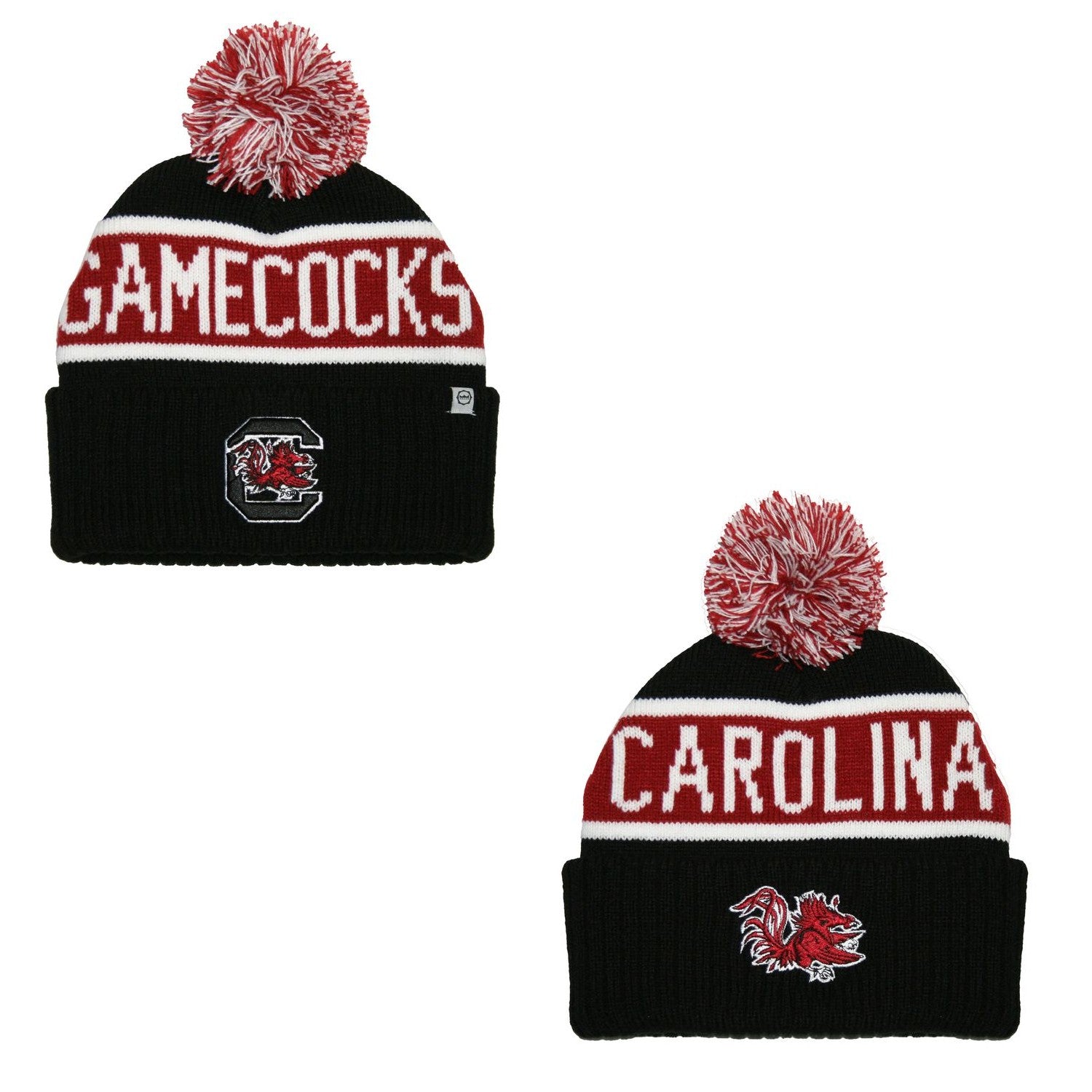 SOUTH CAROLINA GAMECOCKS GARNET AND BLACK WARRIOR CUFF POM BEANIE