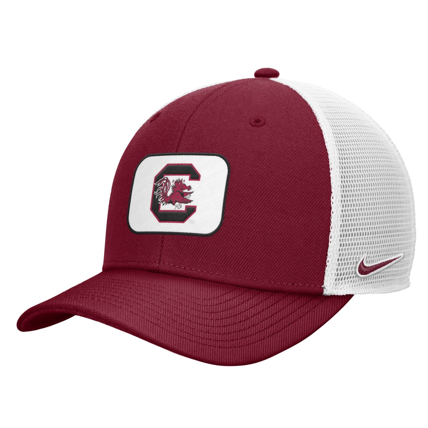 SOUTH CAROLINA GAMECOCKS GARNET AND WHITE BLOCK C PATCH NIKE TRUCKER
