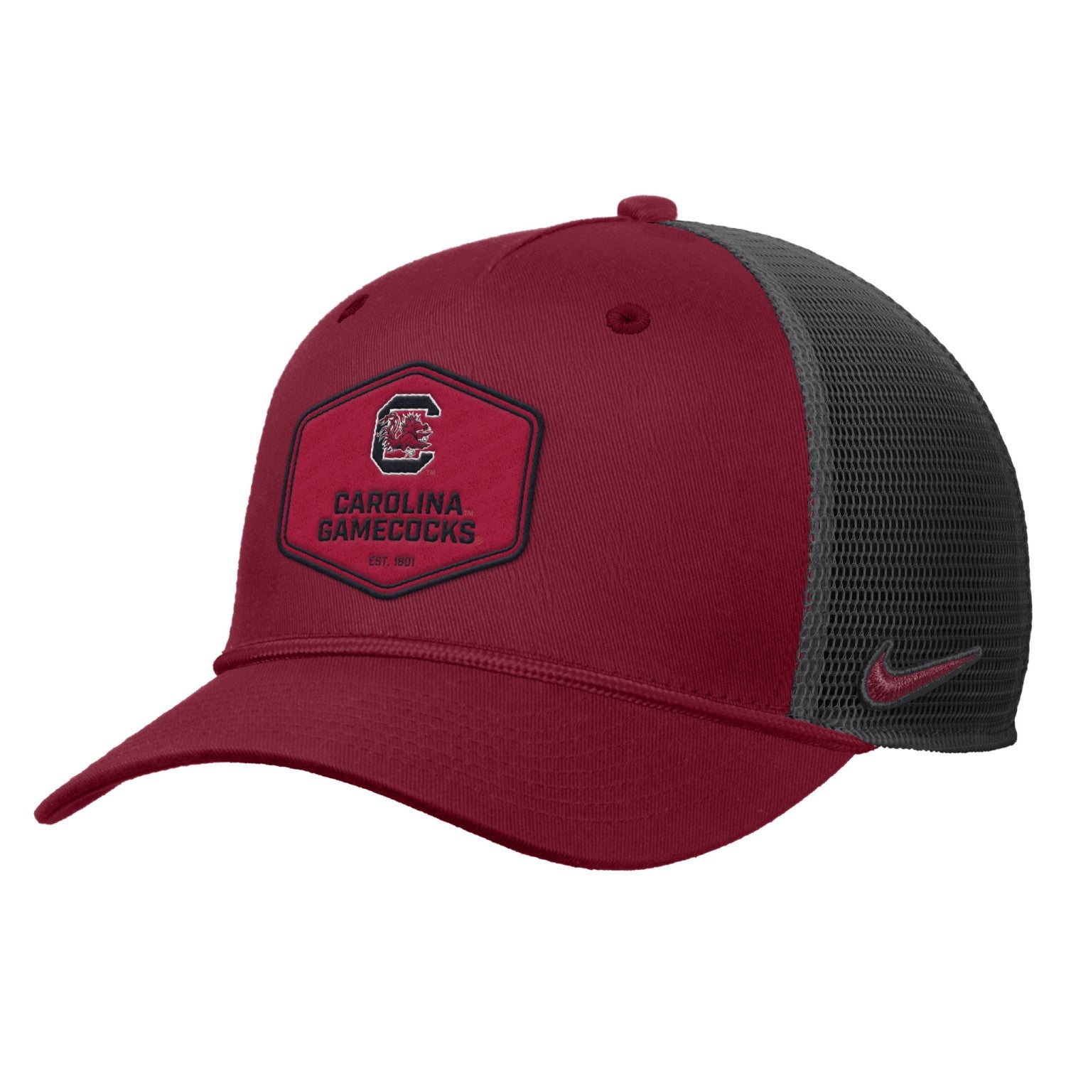 SOUTH CAROLINA GAMECOCKS GARNET AND BLACK PATCH NIKE STACK ROPE TRUCKER