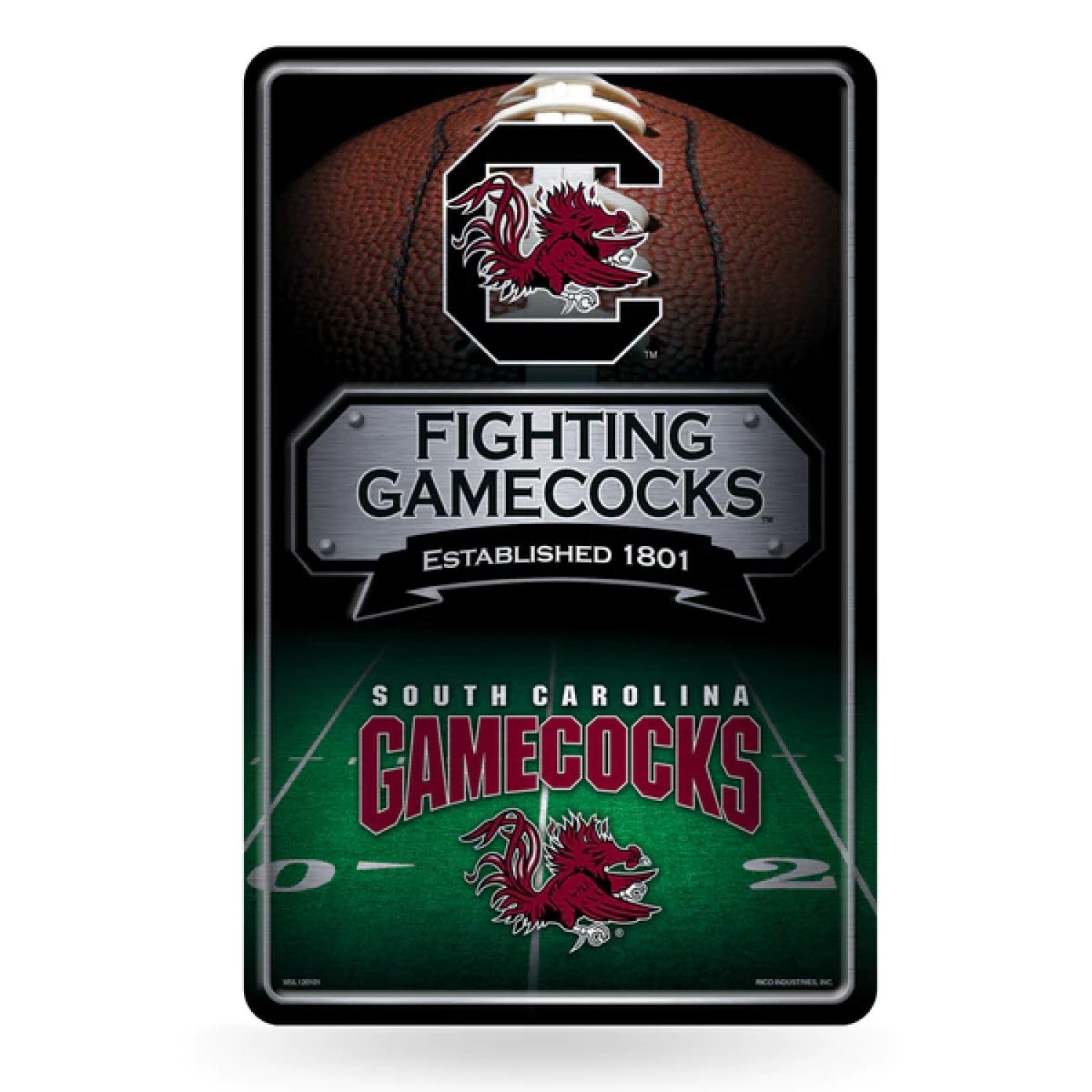 FIGHTING GAMECOCKS EST. 1801 11X17 EMBOSSED METAL SIGN