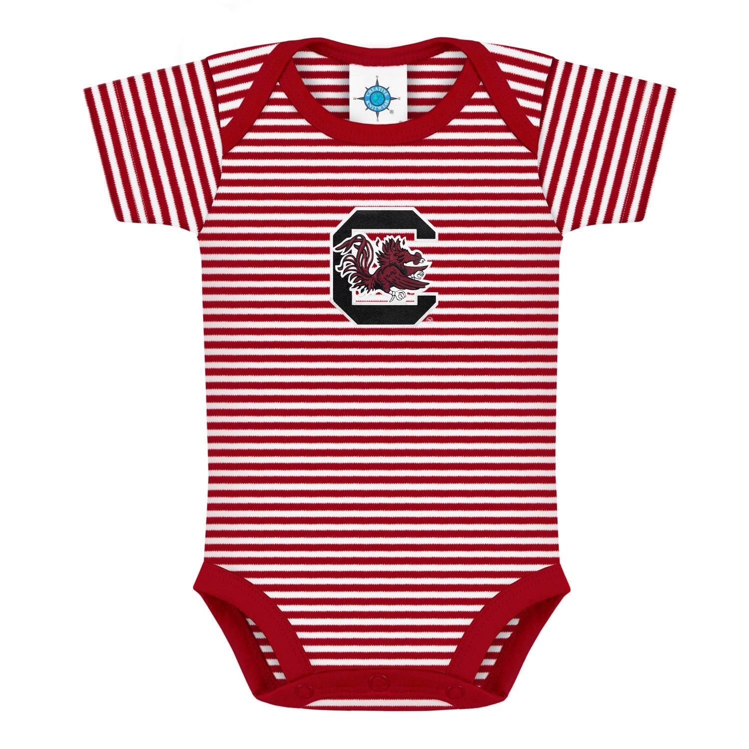 SOUTH CAROLINA GAMECOCKS GARNET AND WHITE STRIPE ONESIE