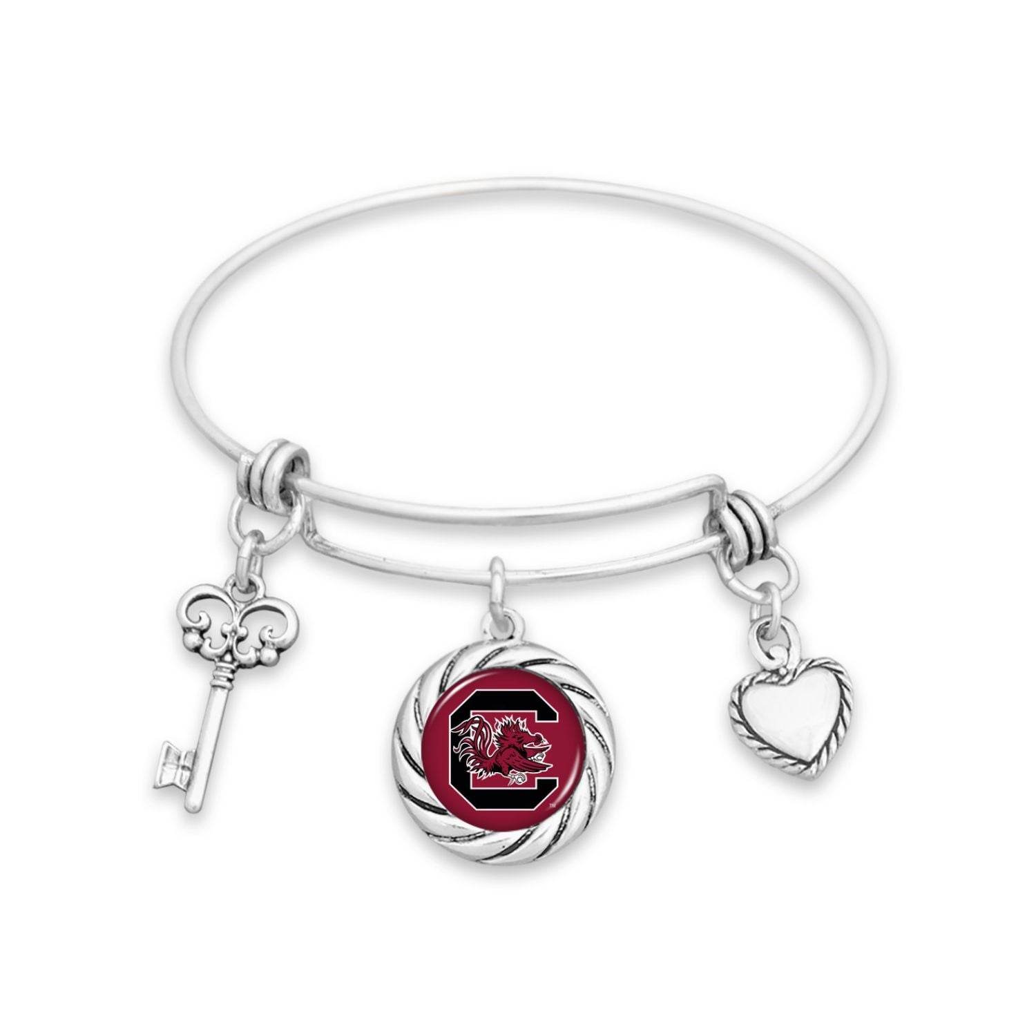 SOUTH CAROLINA GAMECOCKS SILVER TONE TWISTED ROPE BRACELET