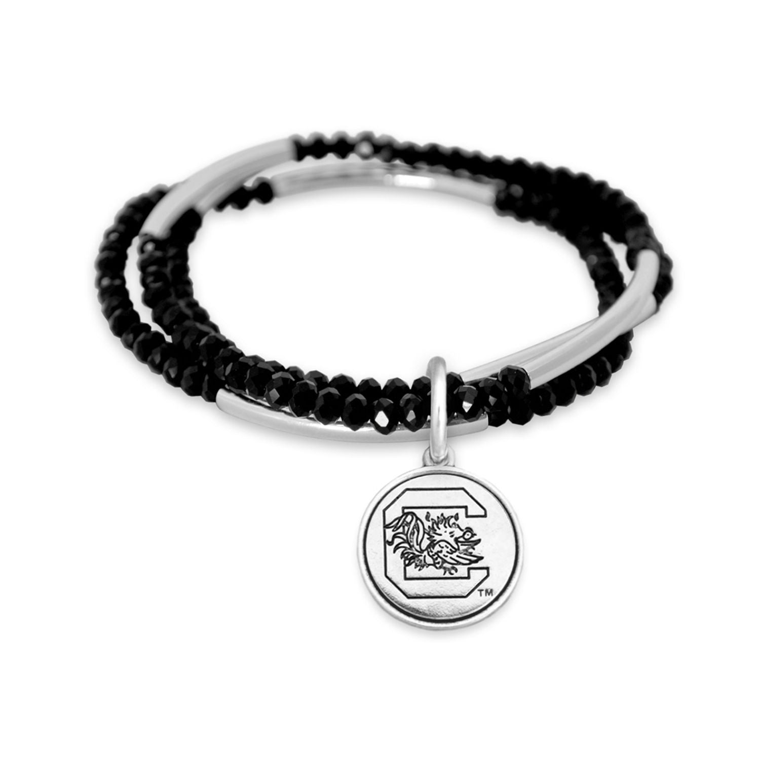 SOUTH CAROLINA GAMECOCKS BLACK SILVER TONE BLOCK C BRACELET