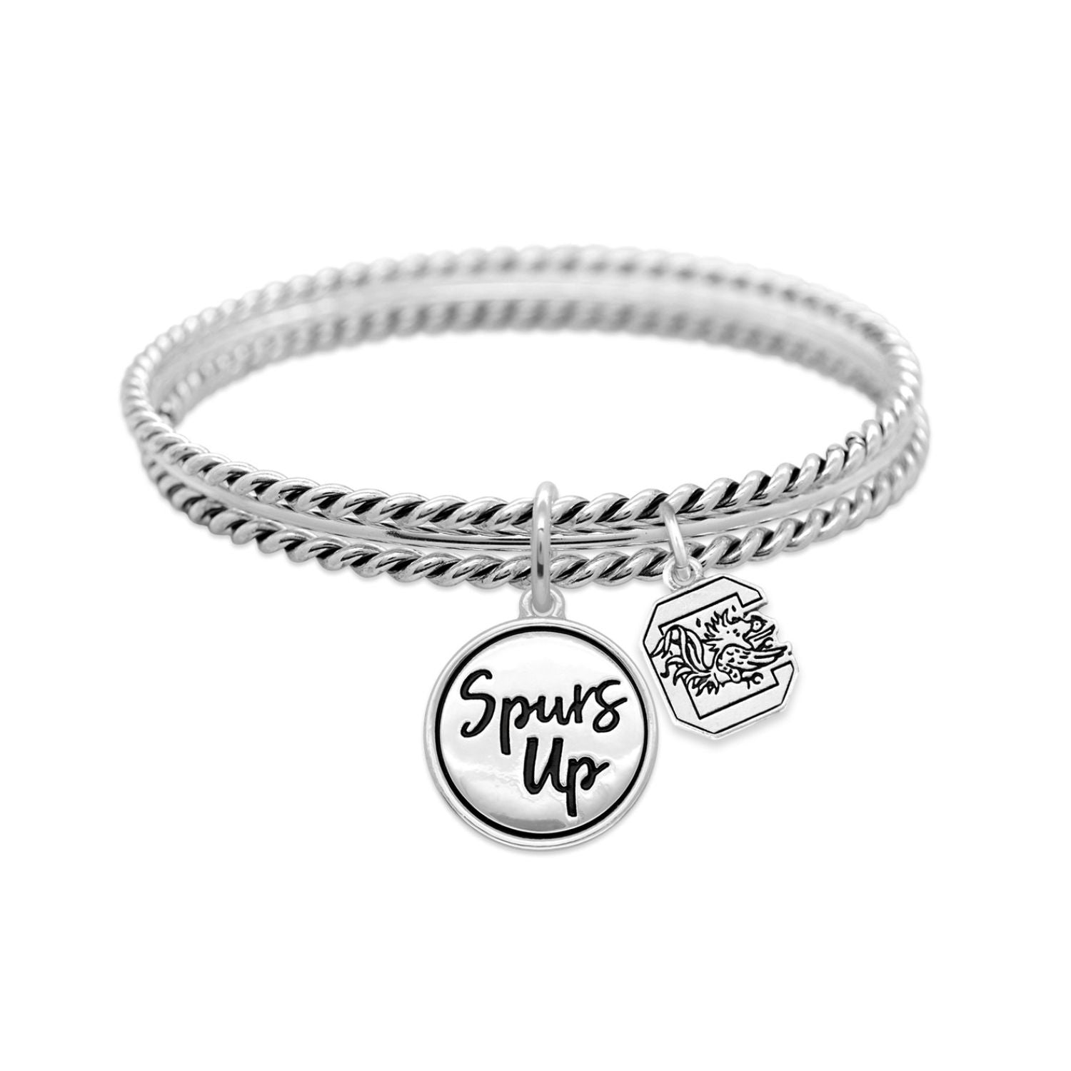 SOUTH CAROLINA GAMECOCKS SILVER TONE SPURS UP BRACELET
