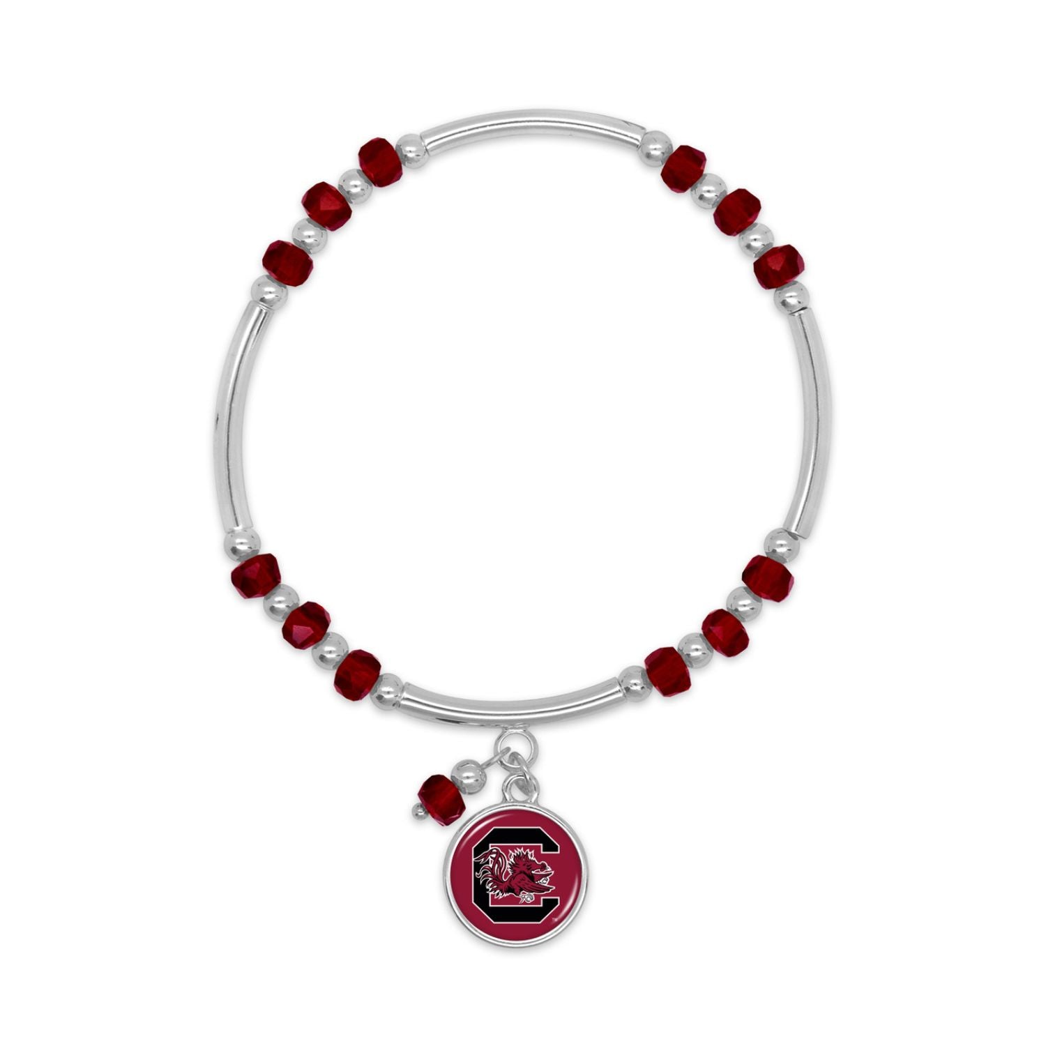 SOUTH CAROLINA GAMECOCKS SILVER TONE BLOCK C BEADED BRACELET