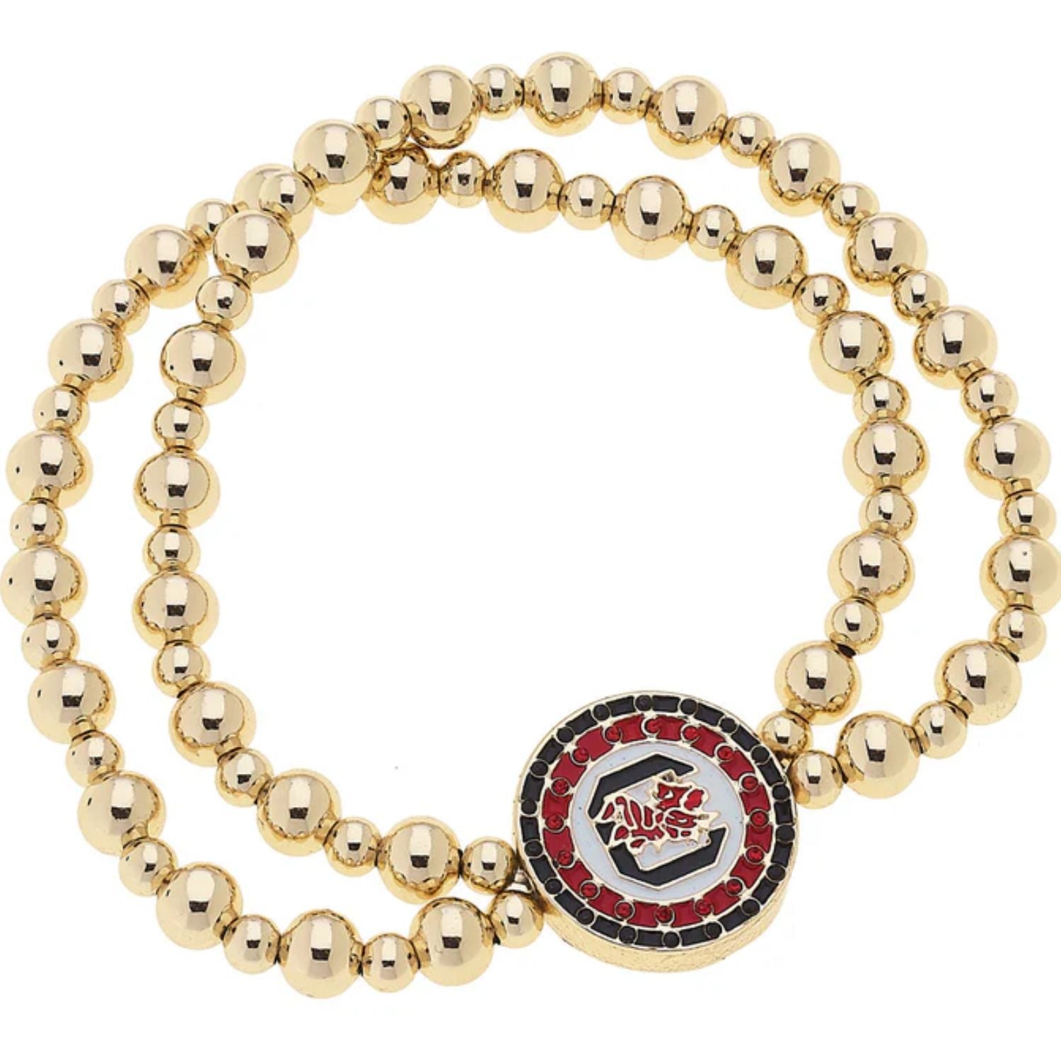 SOUTH CAROLINA GAMECOCKS GOLD TONE 2 ROW BLOCK C DISC BRACELET