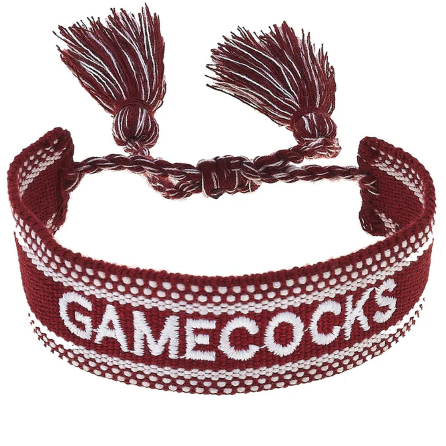 SOUTH CAROLINA GAMECOCKS GARNET WOVEN GAMECOCKS TASSEL BRACELET