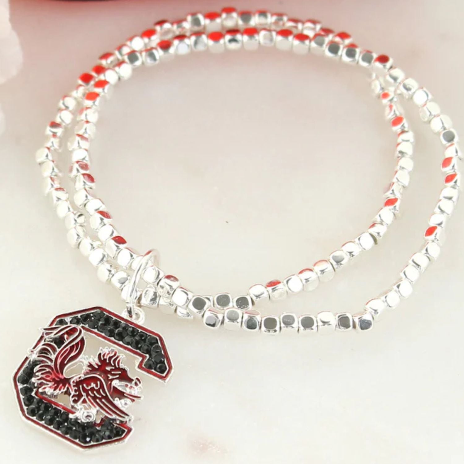 SOUTH CAROLINA GAMECOCKS SILVERTONE C BLOCK STRETCH BRACELET