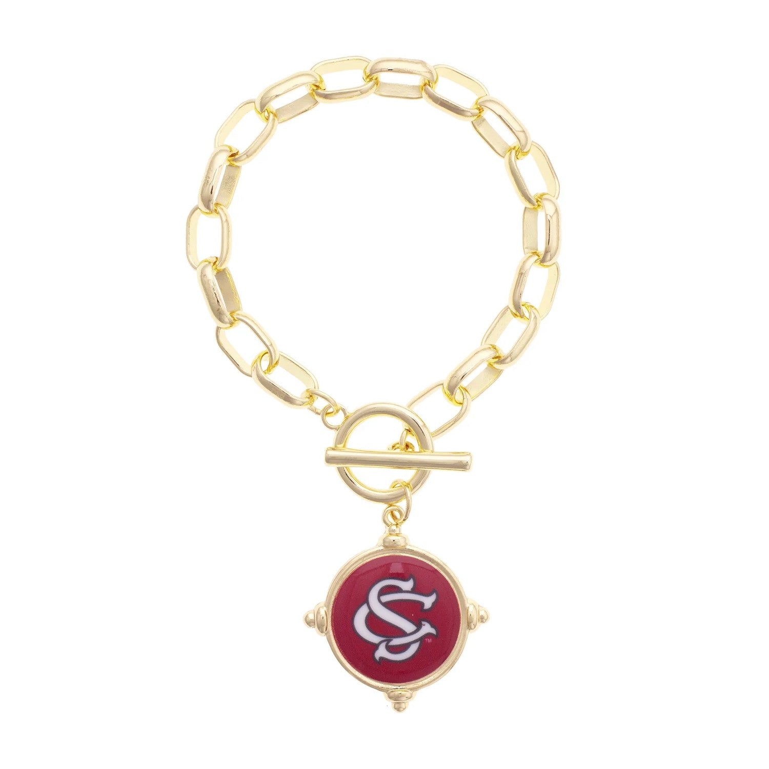 SOUTH CAROLINA GAMECOCKS GOLD TONE INTAGLIO INTERLOCKING SC BRACELET