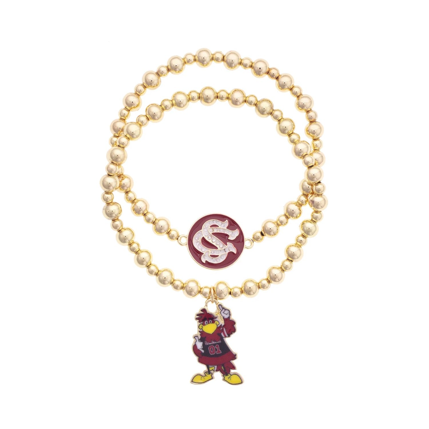 SOUTH CAROLINA GAMECOCKS 2 PACK GOLD TONE BEAD BRACELET