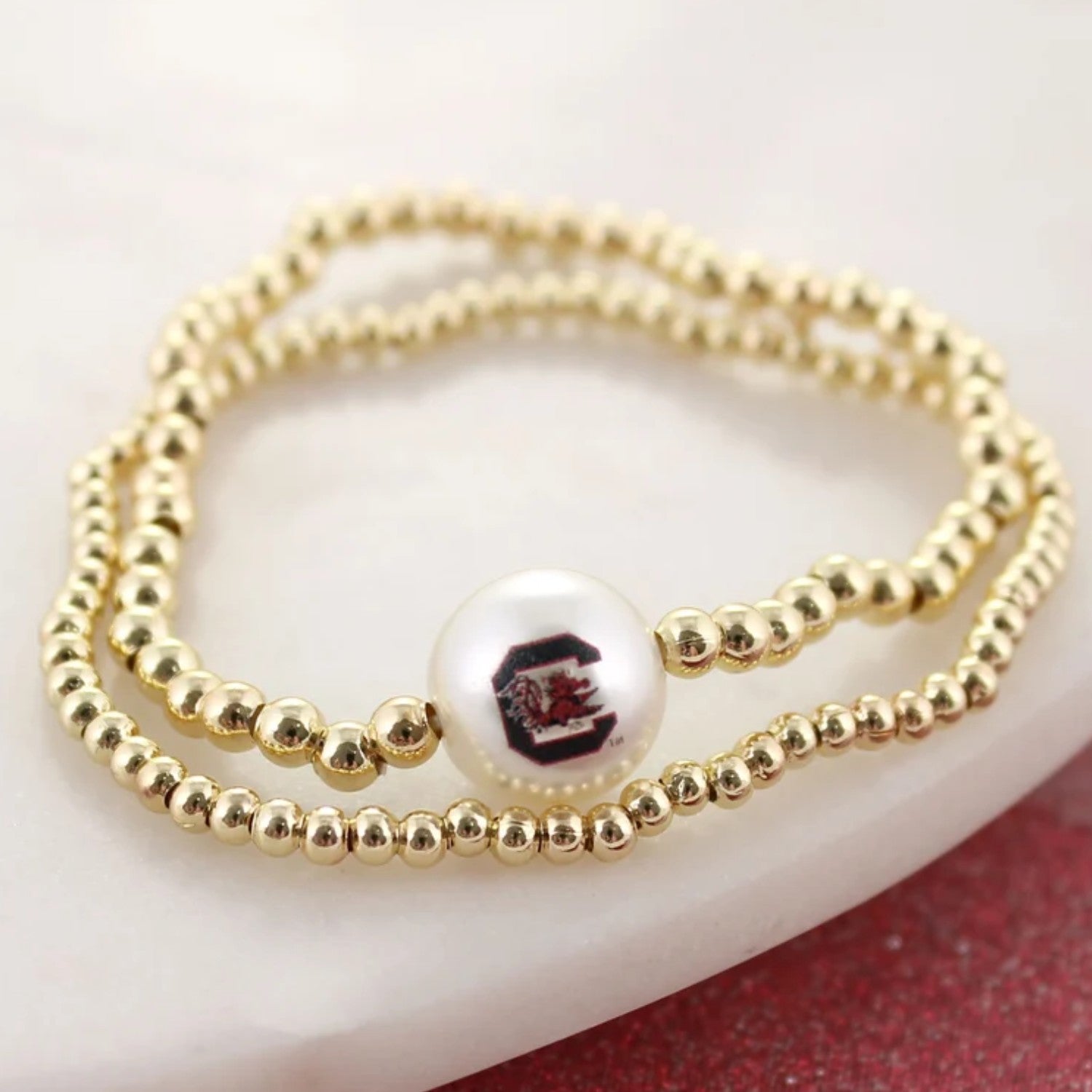 SOUTH CAROLINA GAMECOCKS BLOCK C PEARL STRETCH BEAD BRACELET