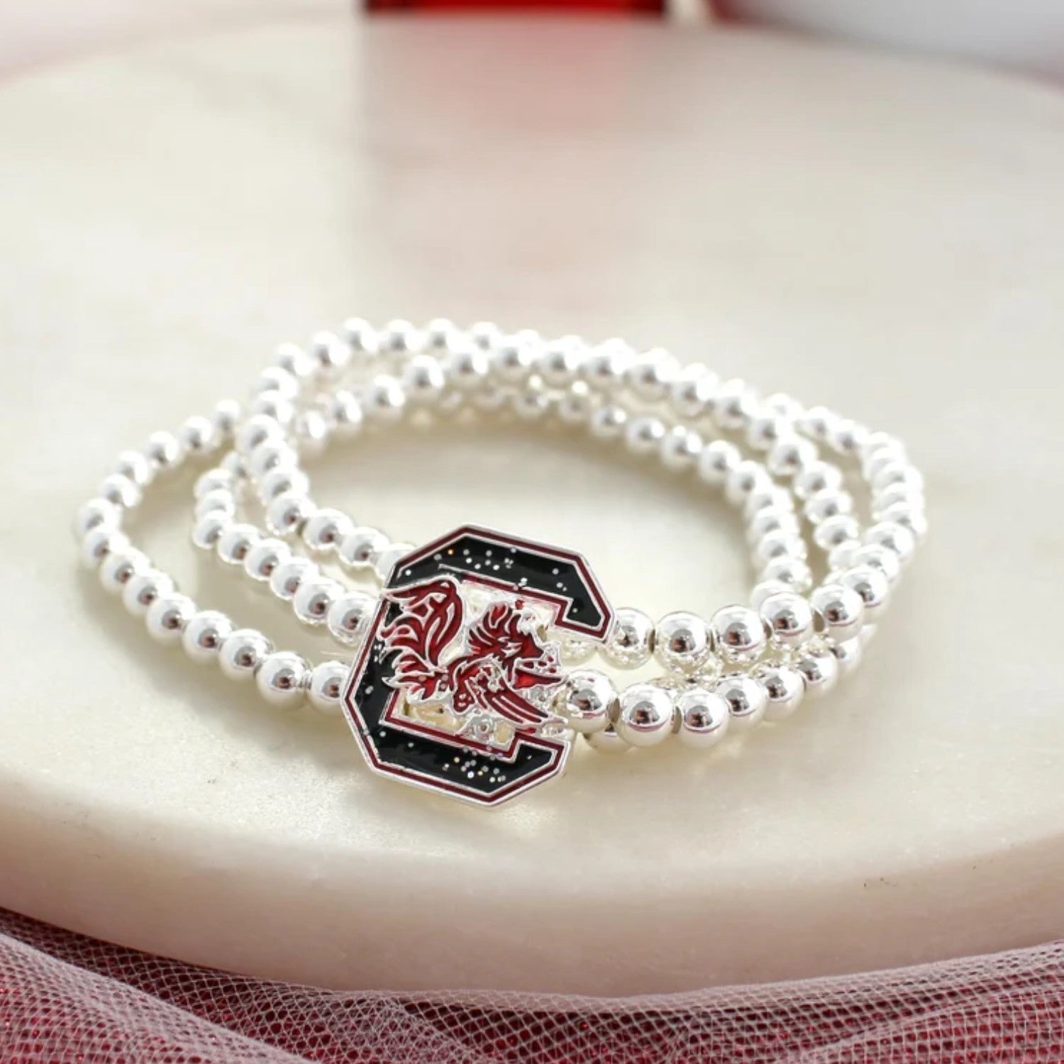 SOUTH CAROLINA GAMECOCKS GLITTER BLOCK C STRETCH BRACELET